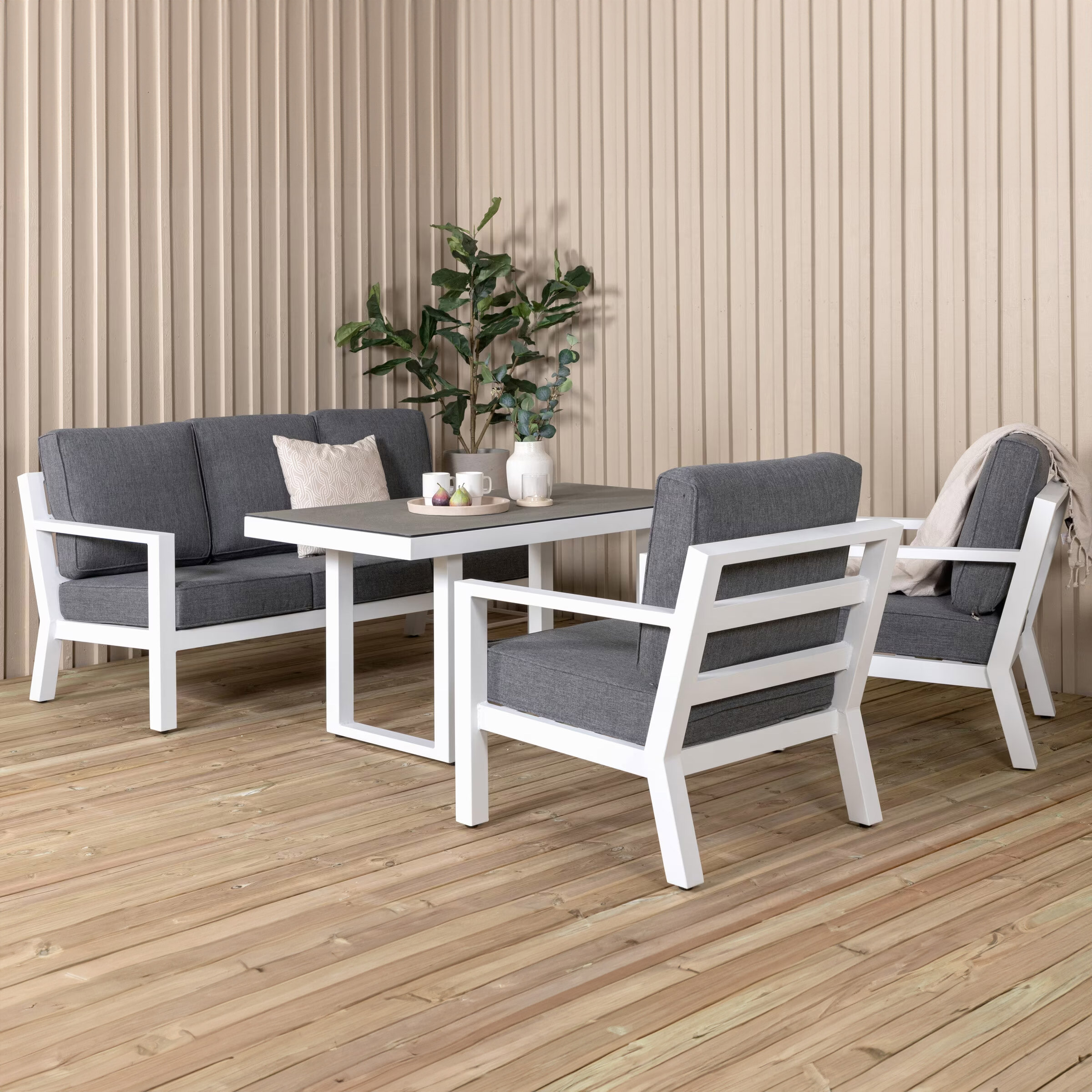 Nohr Loungeset Searra Met bank, tafel en 2 stoelen - Wit/Grijs