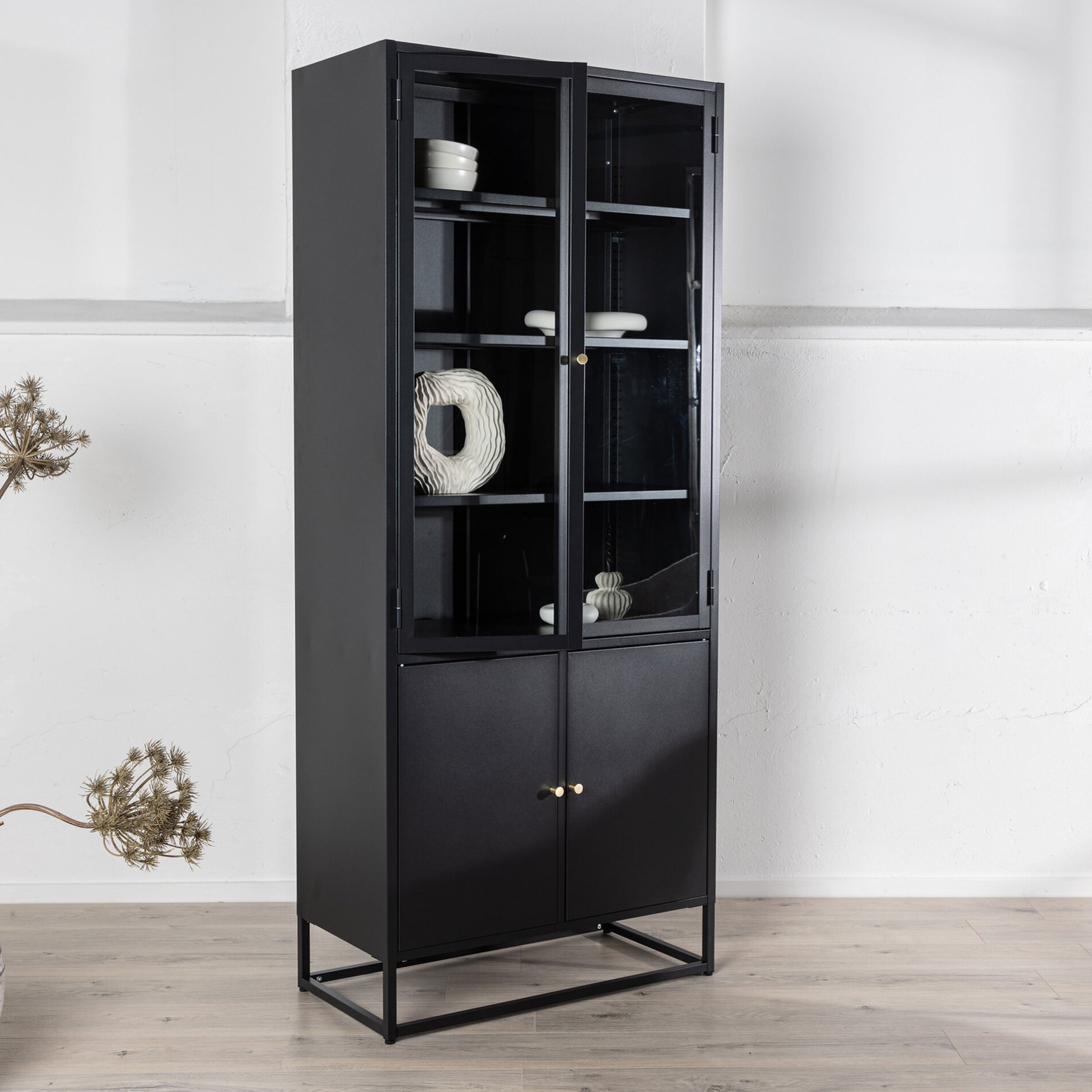 Nohr Vitrinekast 'Shaune' 190 x 80cm, kleur Zwart