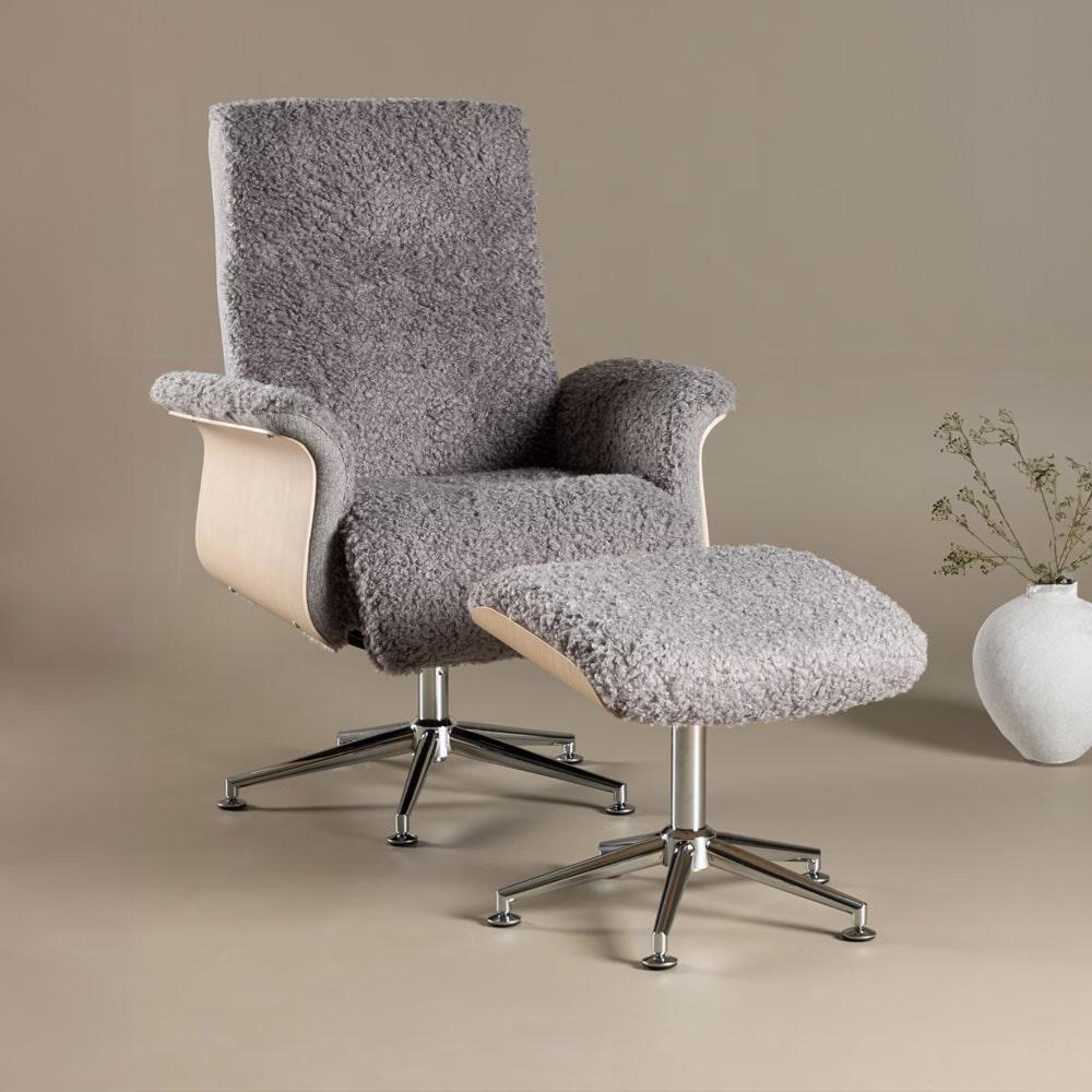 Nohr Fauteuil Arnoldo Met voetenbank, Faux fur - Grijs