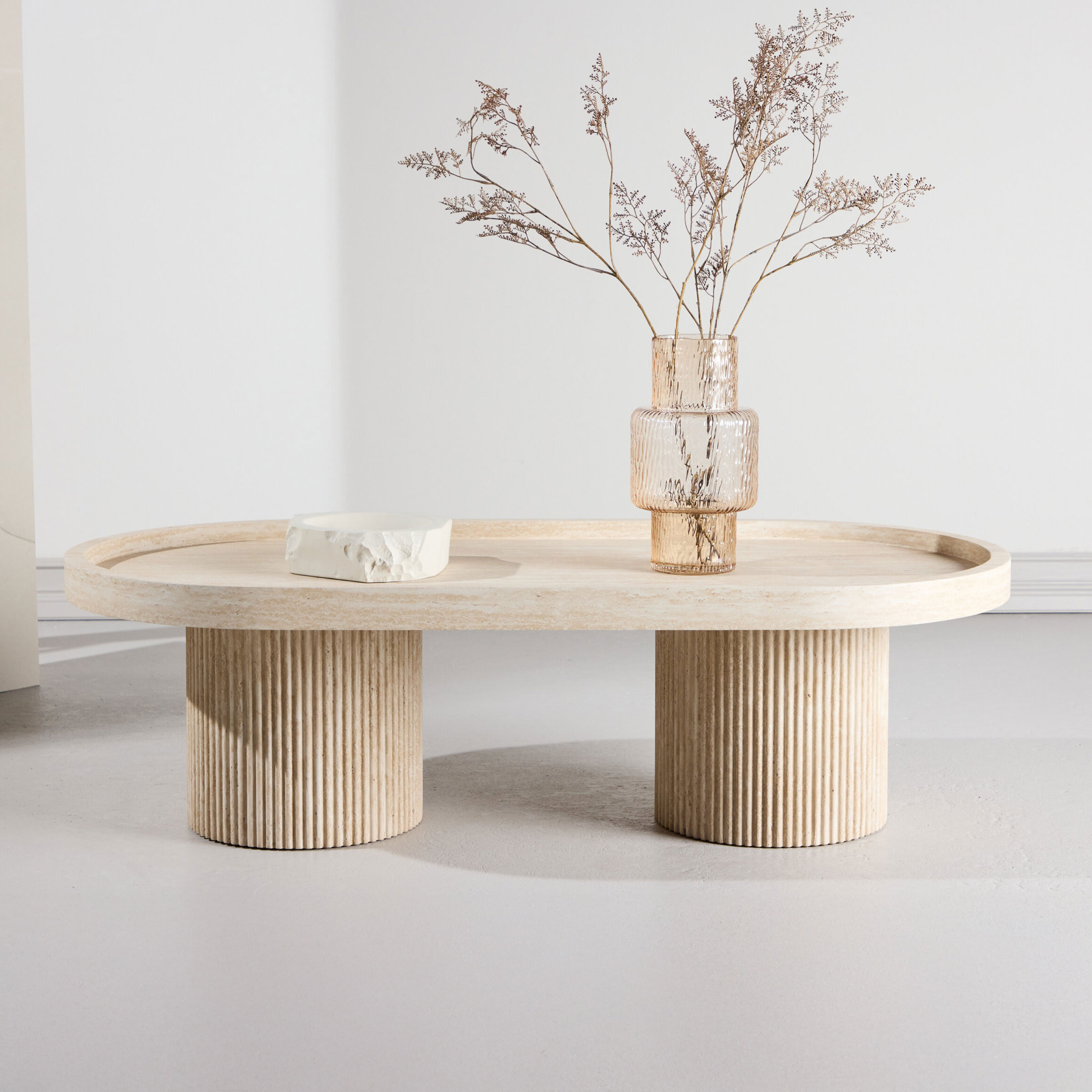 Nohr Ovale Salontafel Mikos Travertinlook, 120 x 60cm - Beige - Ovaal