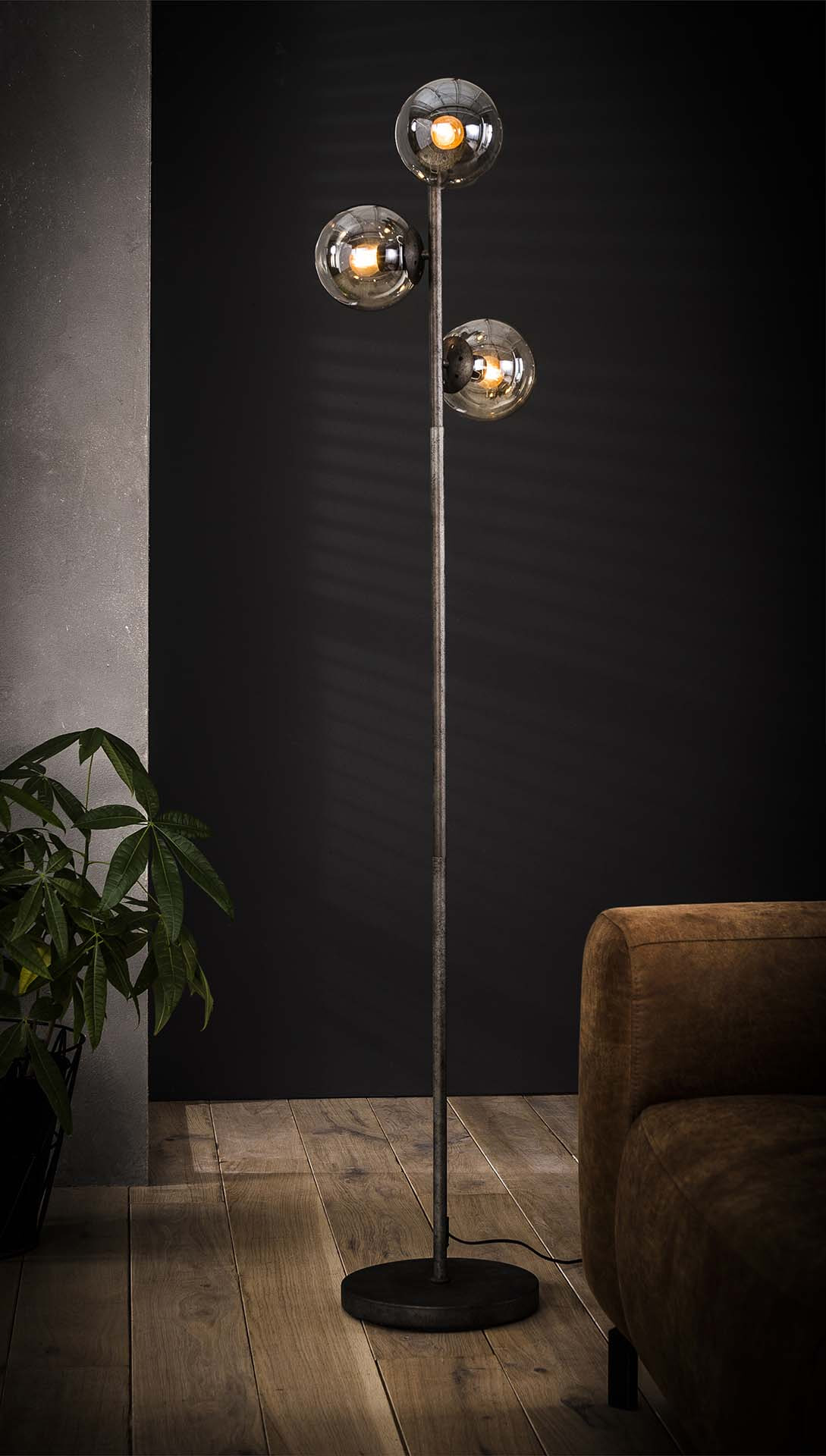 LifestyleFurn Vloerlamp 'Taraji' met 3 glazen bollen