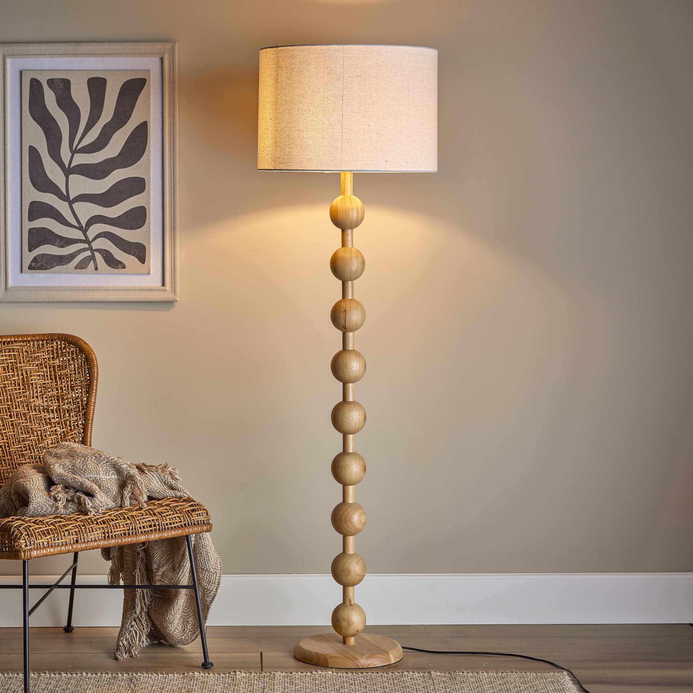 Bloomingville Vloerlamp Giacoma Rubberhout en linnen, 155cm hoog - Naturel