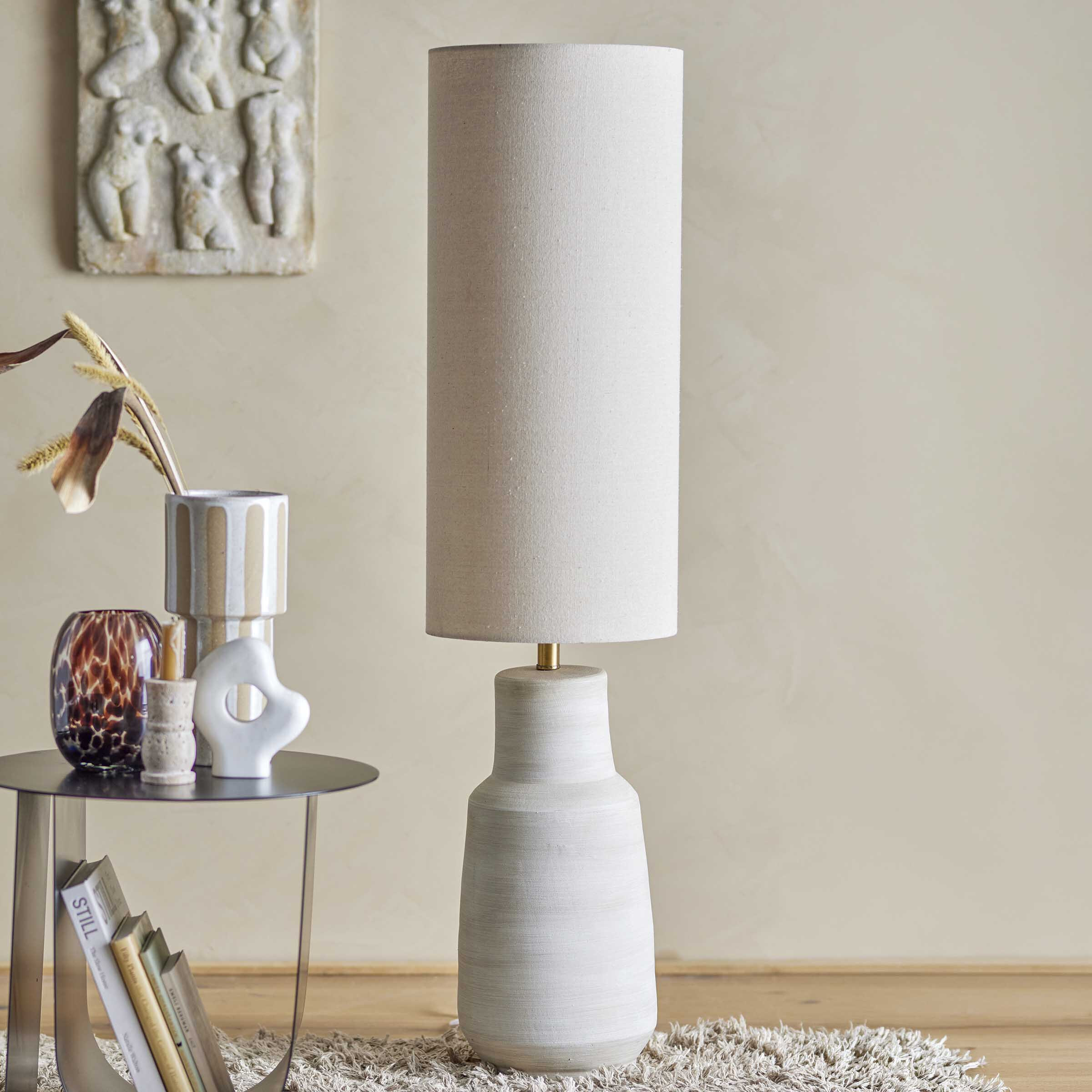 Bloomingville Vloerlamp Linetta Linnen en terracotta, 113cm hoog - Wit
