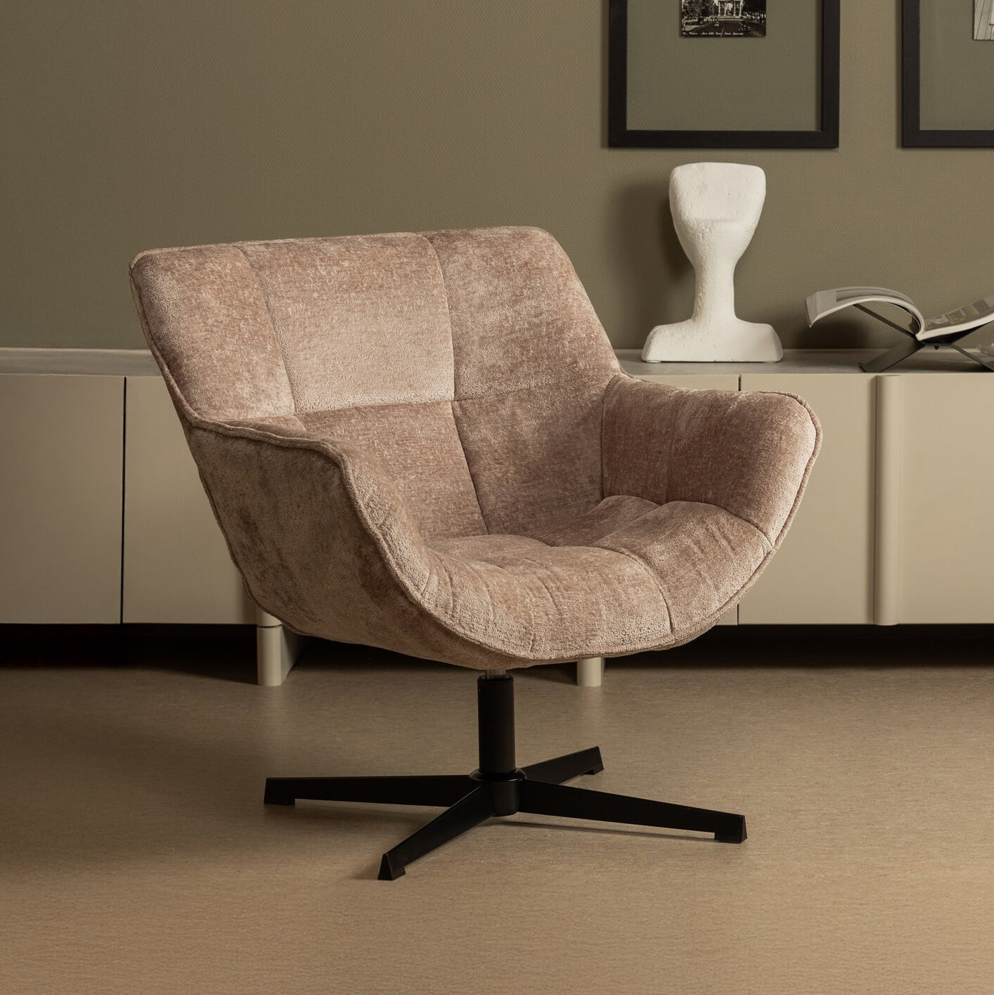 WOOOD Draaifauteuil 'Wibo' Chenille, kleur Taupe