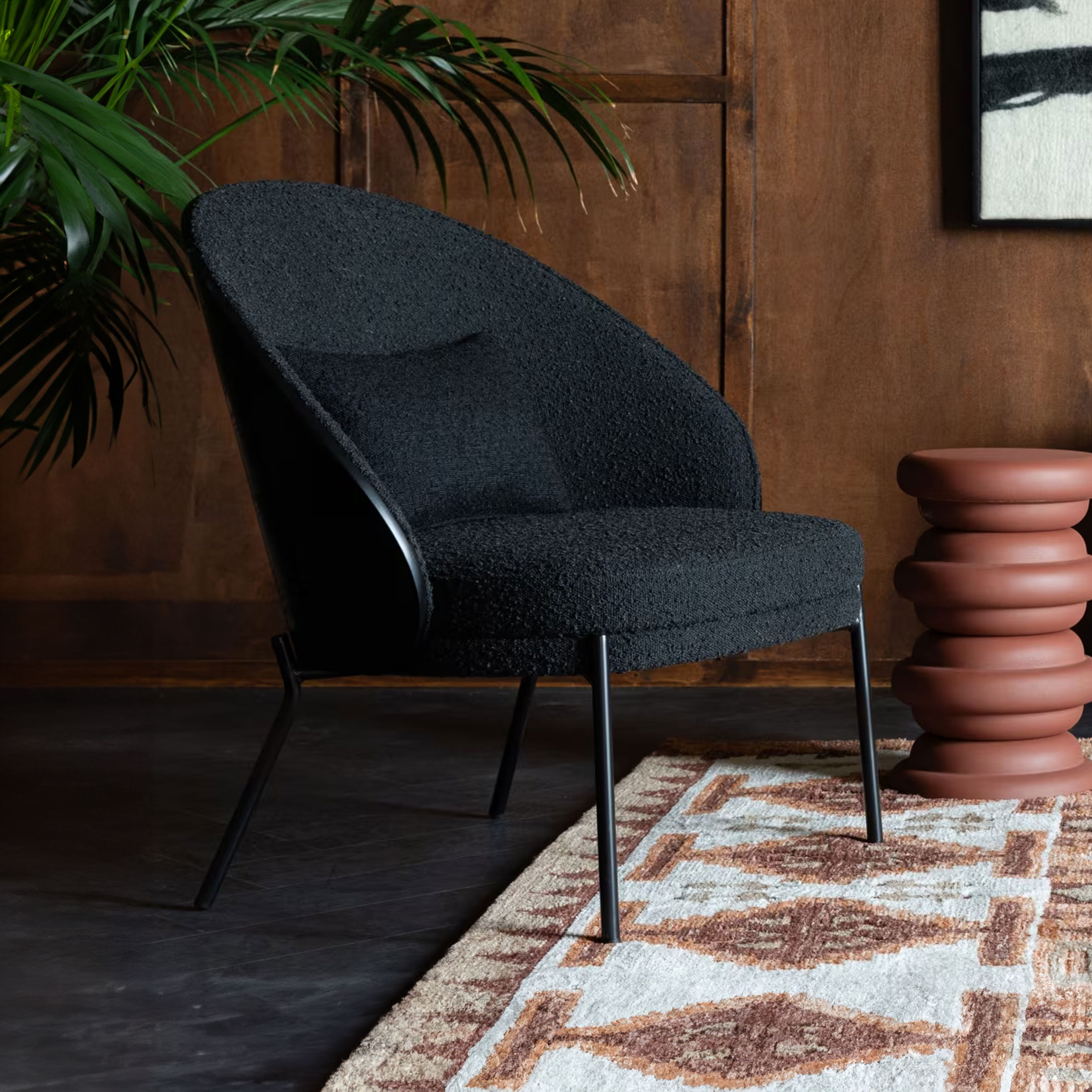 Dutchbone Fauteuil Rodin Essenhout en bouclé - Zwart