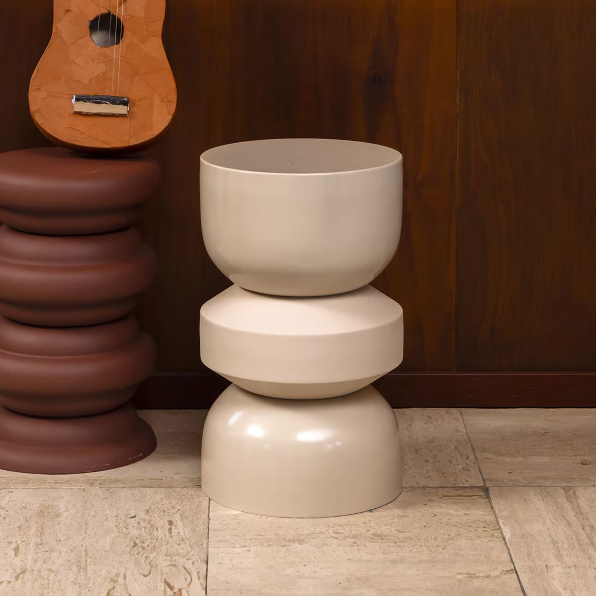 Dutchbone Bijzettafel/Kruk Apollo - Beige - Rond