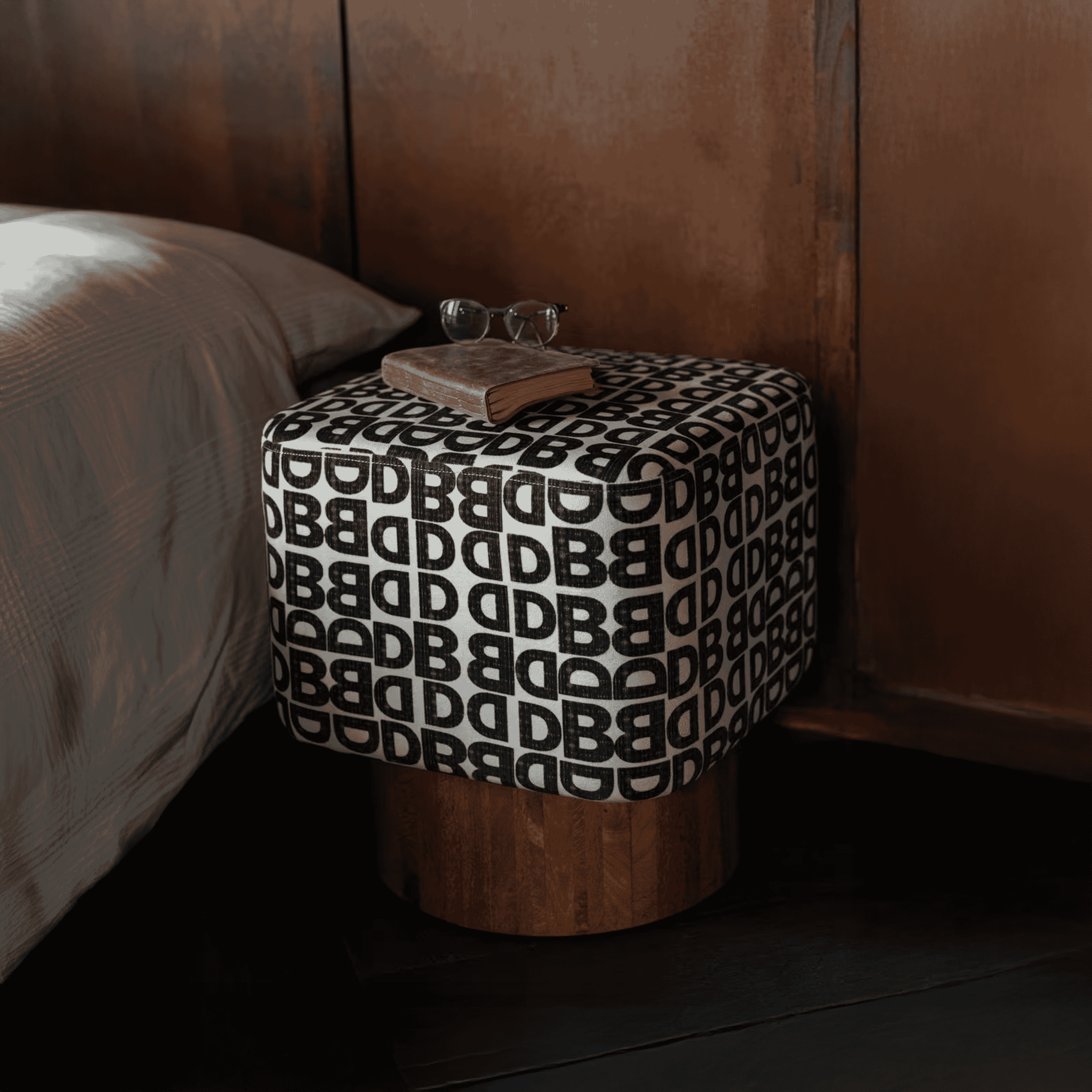 Dutchbone Kruk Monogram Mangohout en stof - Bruin