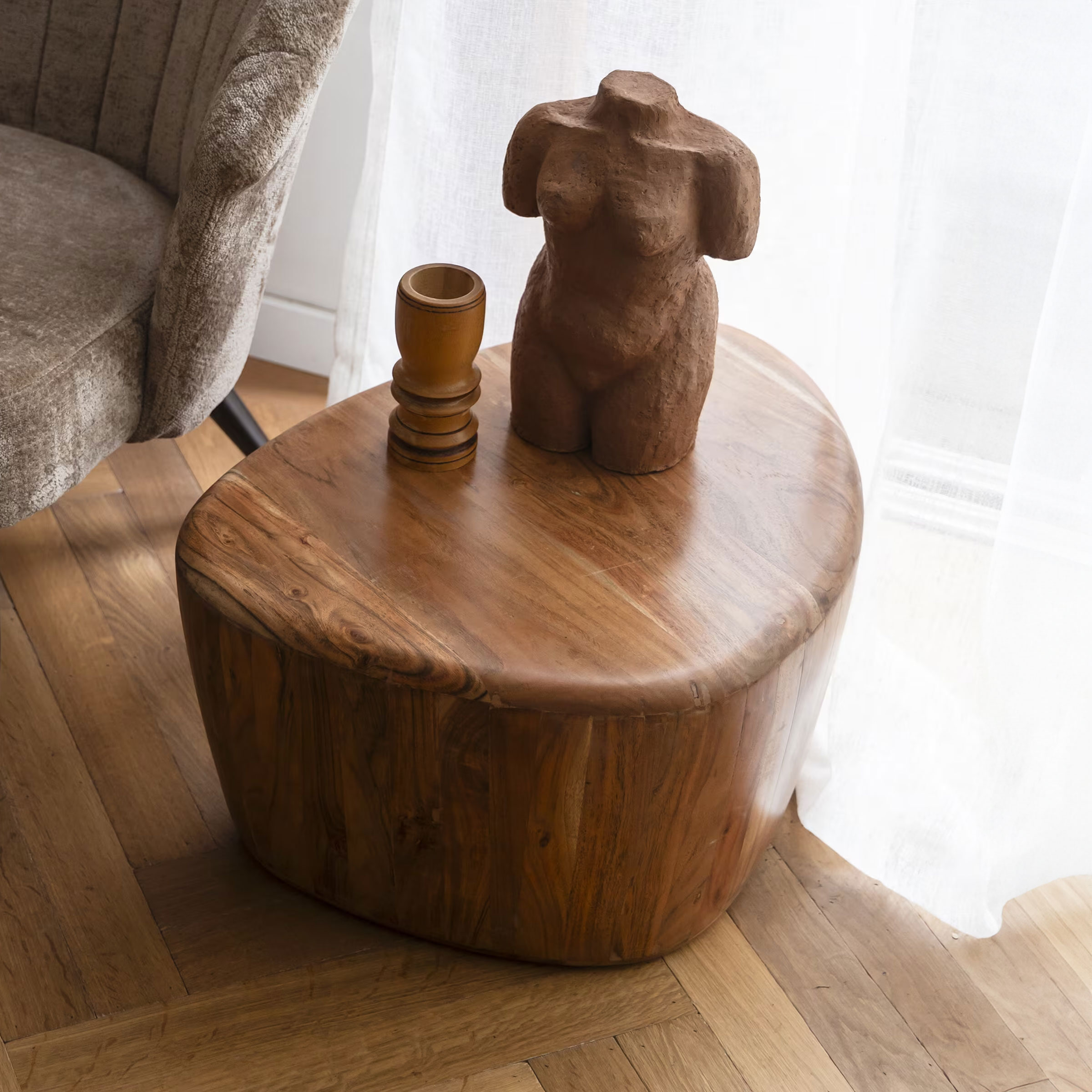 Dutchbone Organische Salontafel Ayla Acaciahout, 58 x 45cm - Bruin