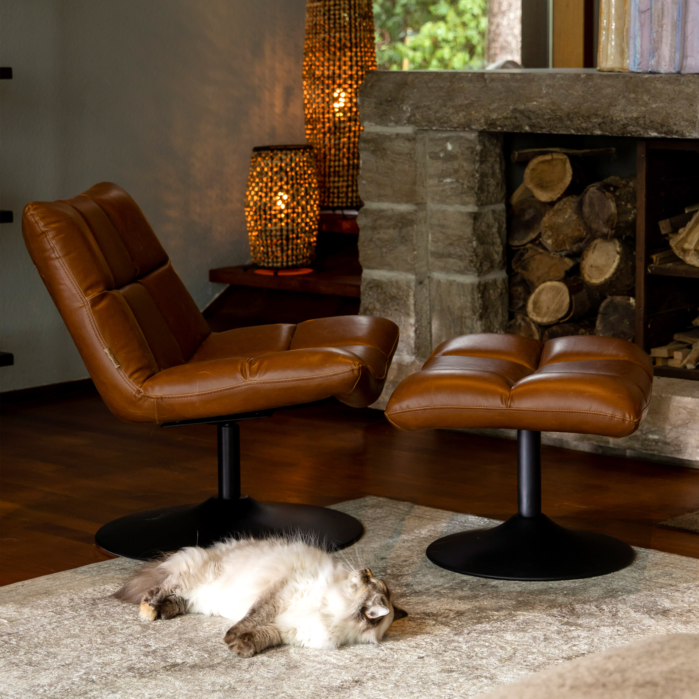 Dutchbone Fauteuil 'Bar' PU, kleur Vintage Bruin