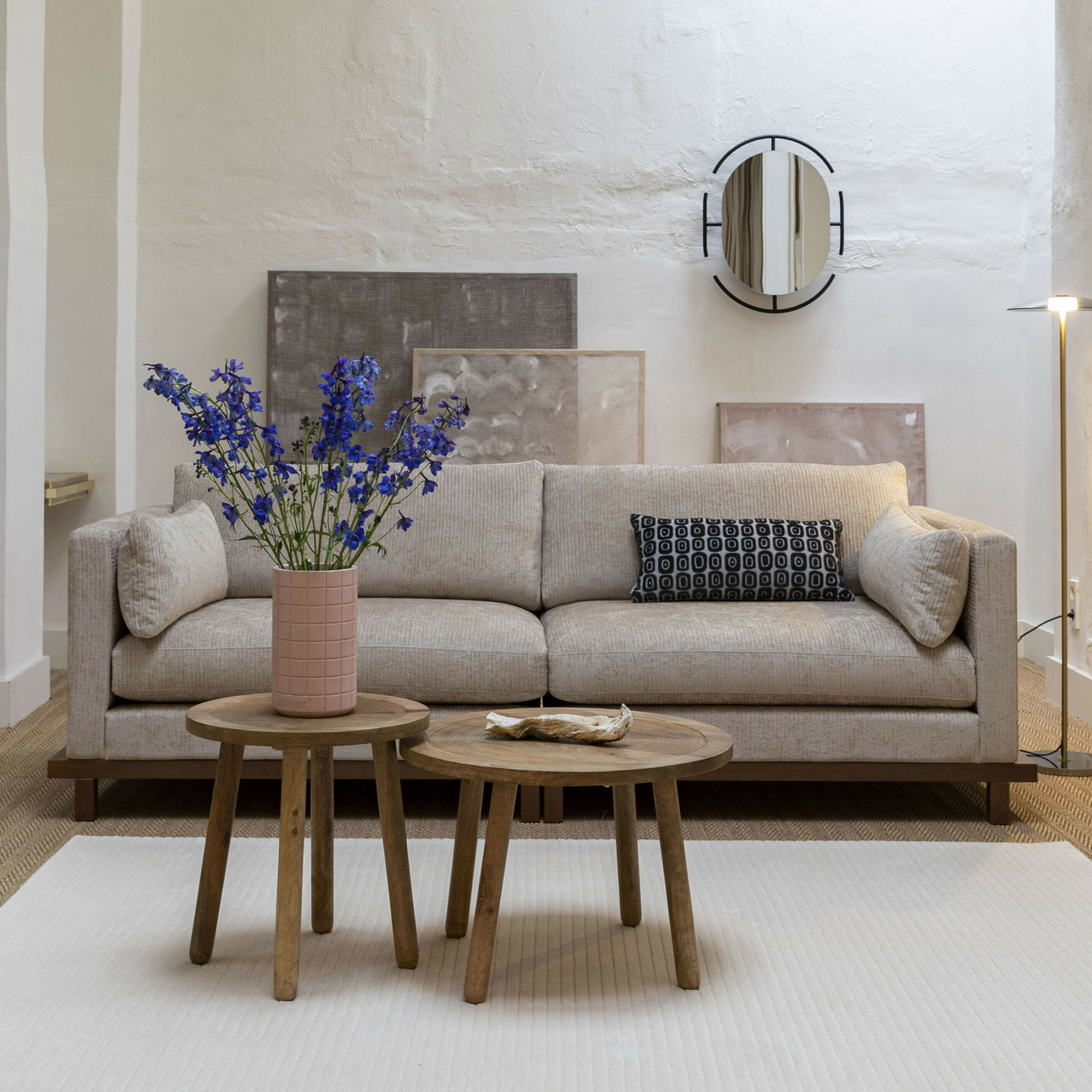 Zuiver 3-zits Bank 'Blossom' Walnoot Eikenhout en stof, kleur Zand