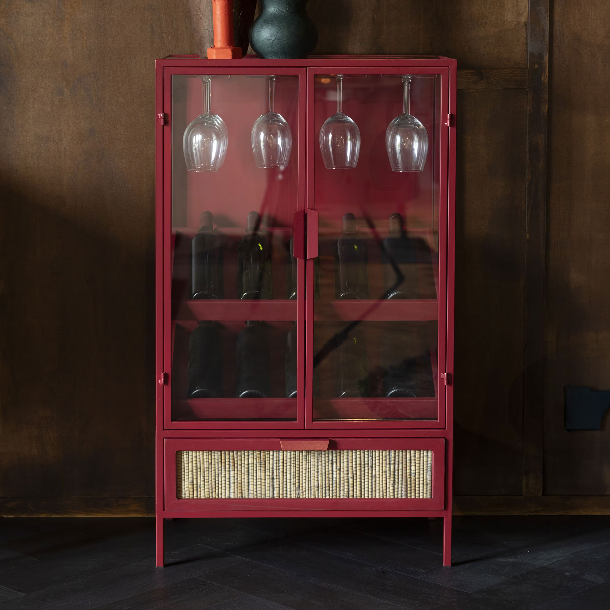 Dutchbone Wijnkast Mori Sparrenhout, 130 x 60cm - Rood