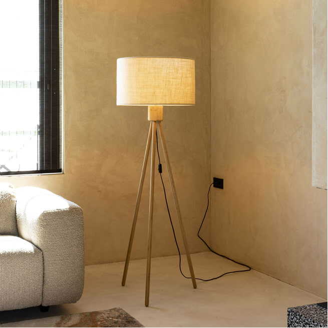 Maak een naam Luidspreker Dubbelzinnig Zuiver Vloerlamp 'Fan Bamboo' Bamboe en linnen, 155cm - Vloerlampen -  Verlichting • Sohome