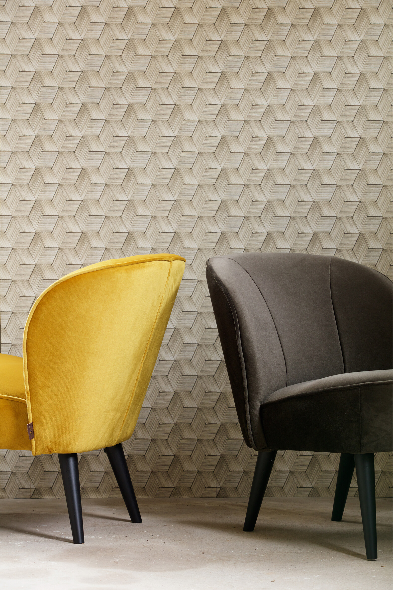 WOOOD Fauteuil 'Sara' Velvet, kleur Okergeel