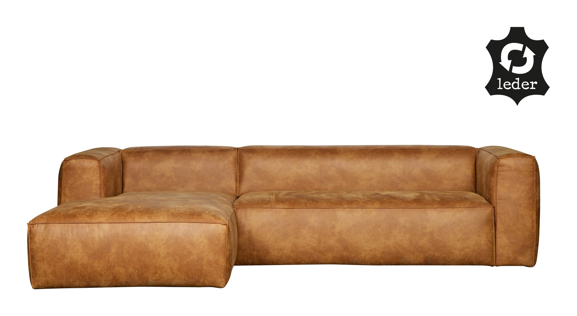 WOOOD Hoekbank 'Bean' Links, leder cognac