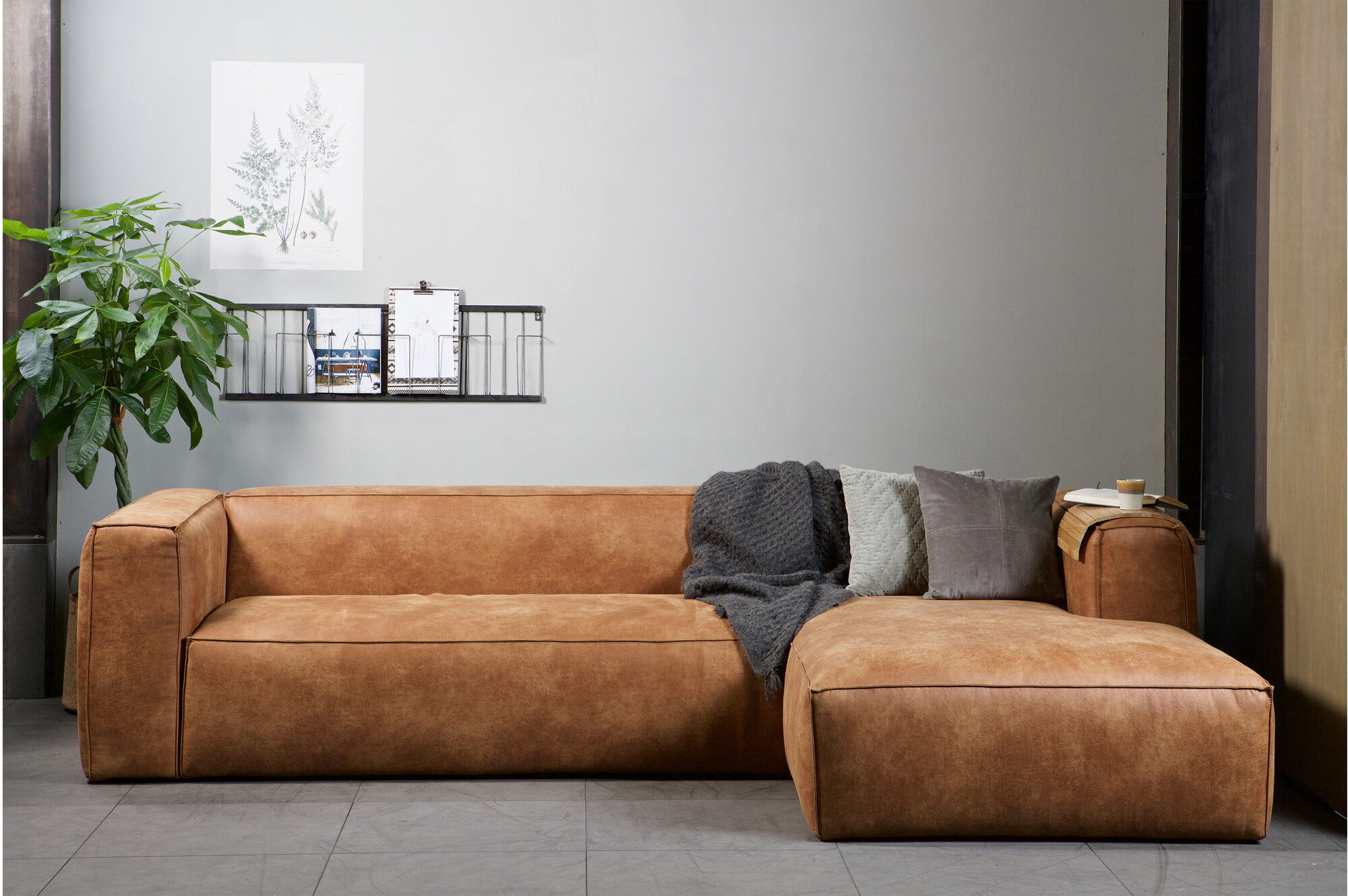 WOOOD Hoekbank 'Bean' rechts, leder cognac