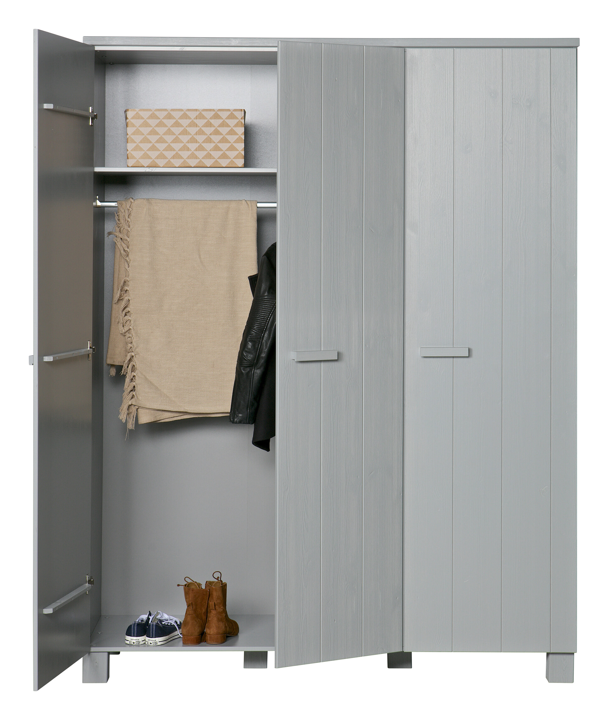 WOOOD Kledingkast 'Dennis' 3-deurs, kleur Betongrijs