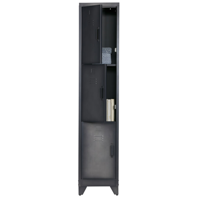WOOOD Locker 'Cas' metaal met 3 deuren, kleur zwart