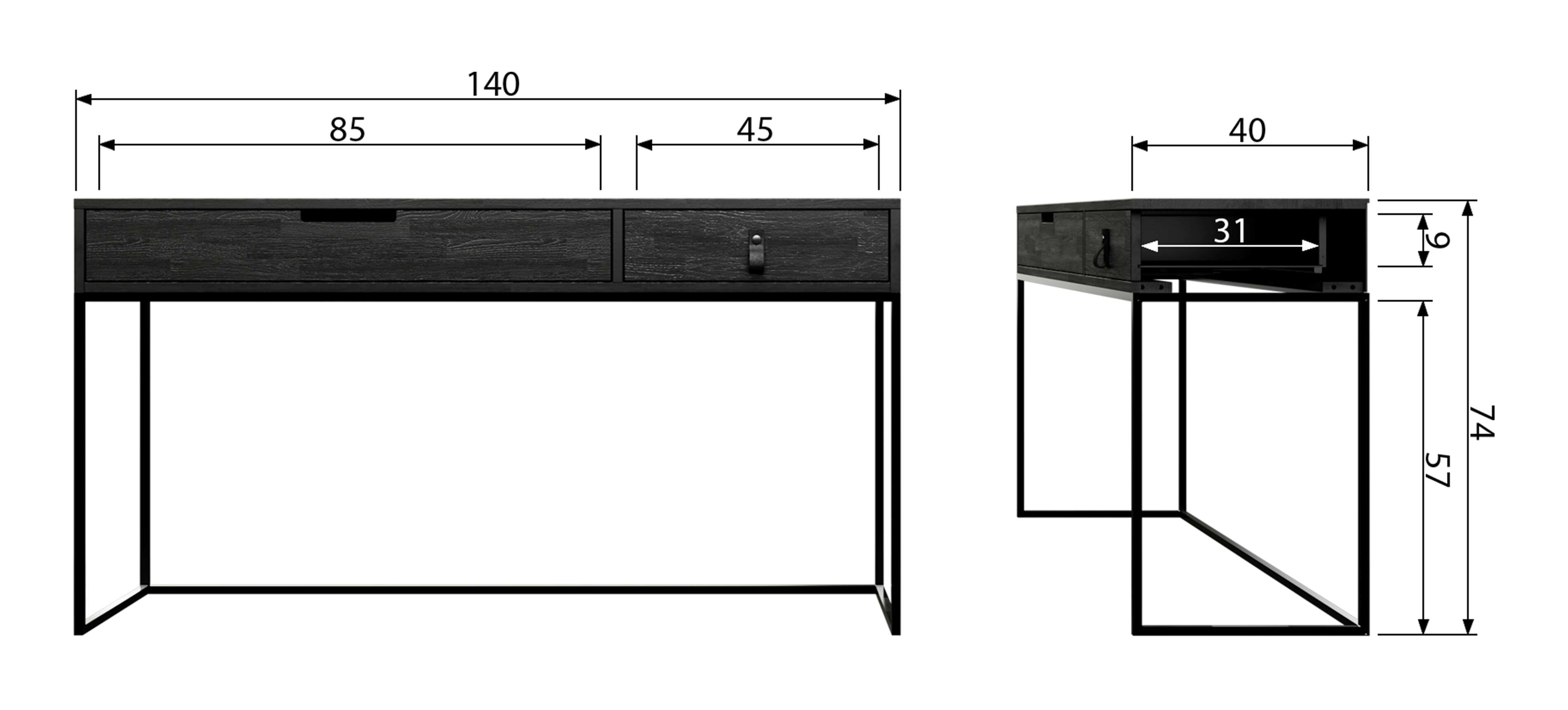 WOOOD Sidetable 'Silas' 140cm, kleur Zwart