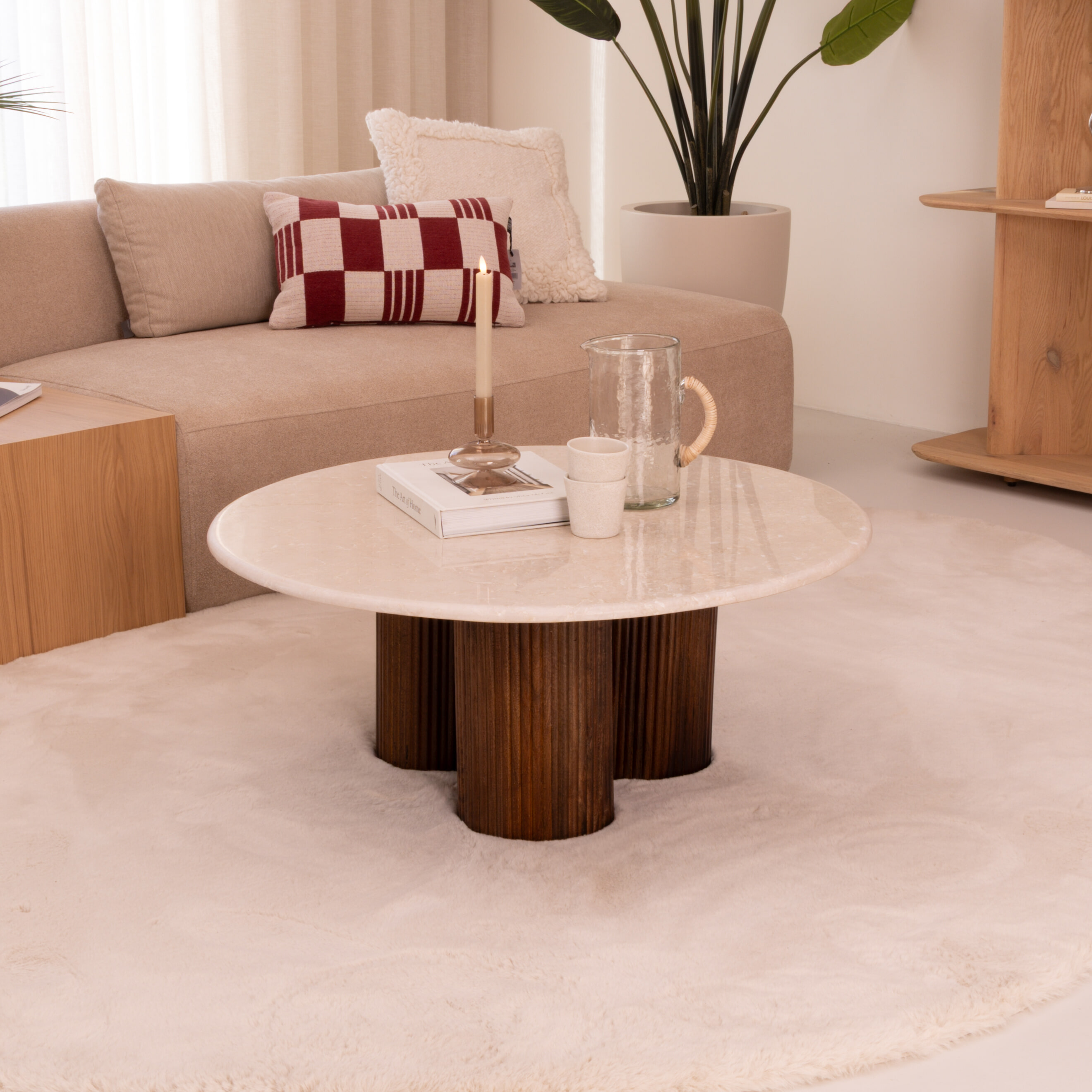 Eleonora Ronde Salontafel 'Xavi' Marmer en mangohout, 90cm