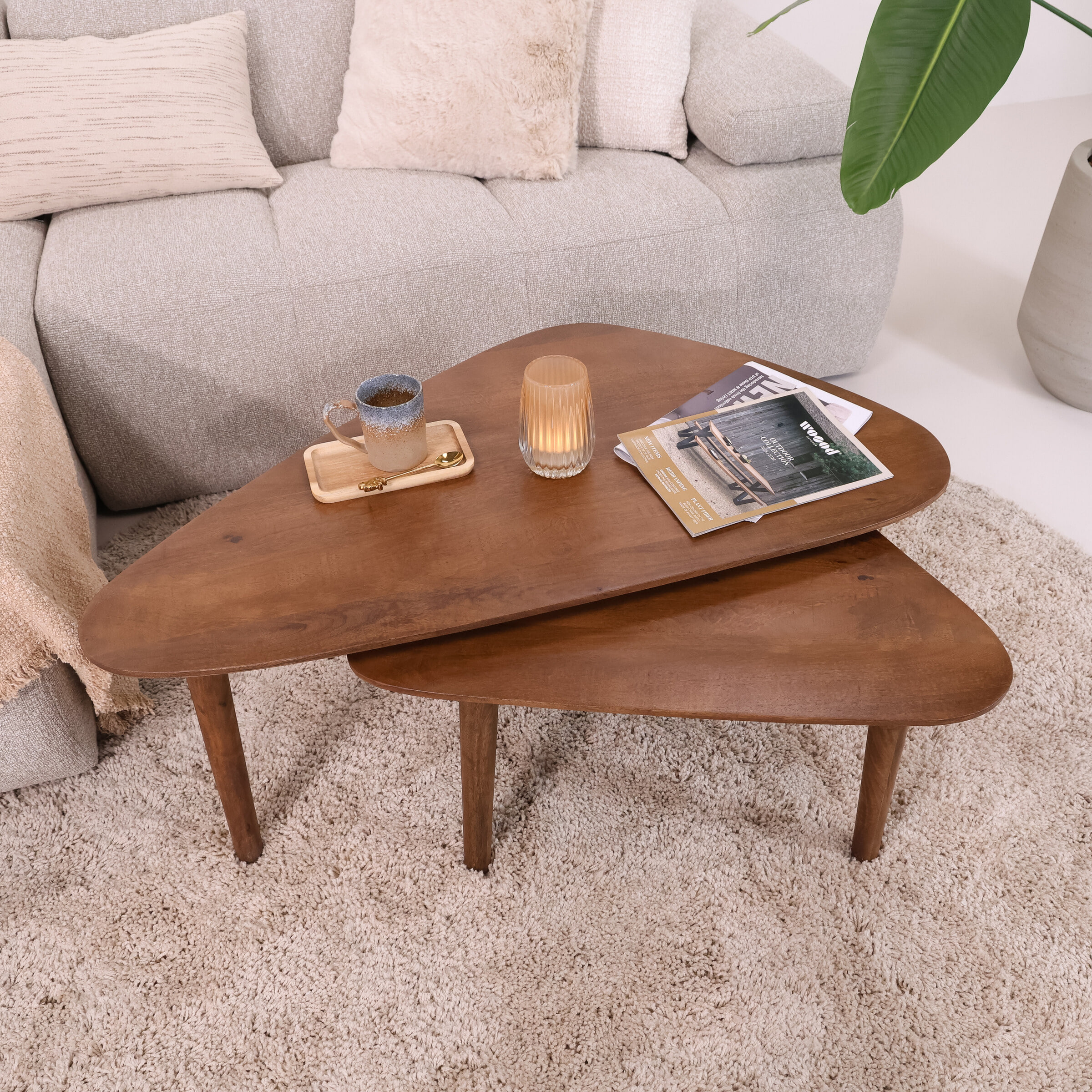 Sohome Organische Salontafel 'Yaden' Mangohout, Set van 2 stuks