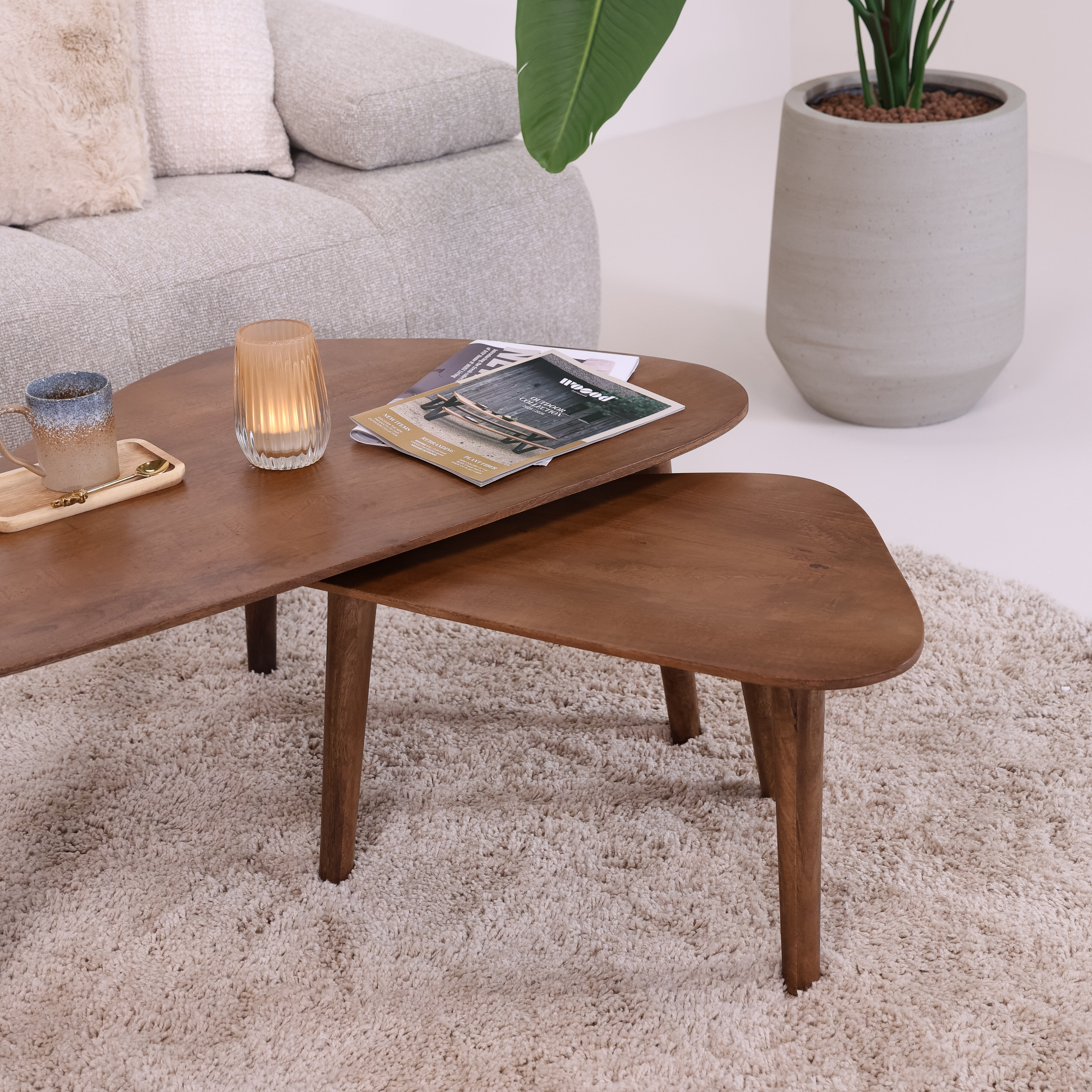 Sohome Organische Salontafel 'Yaden' Mangohout, Set van 2 stuks