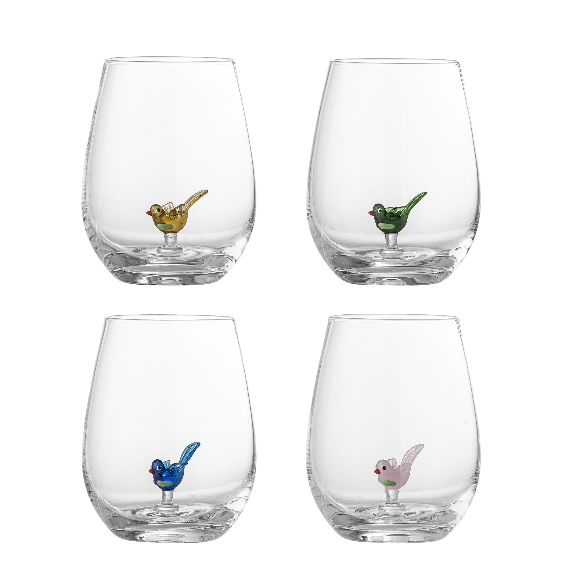 Bloomingville Drinkglas Misa Vogel, Set van 4 stuks - Meerkleurig