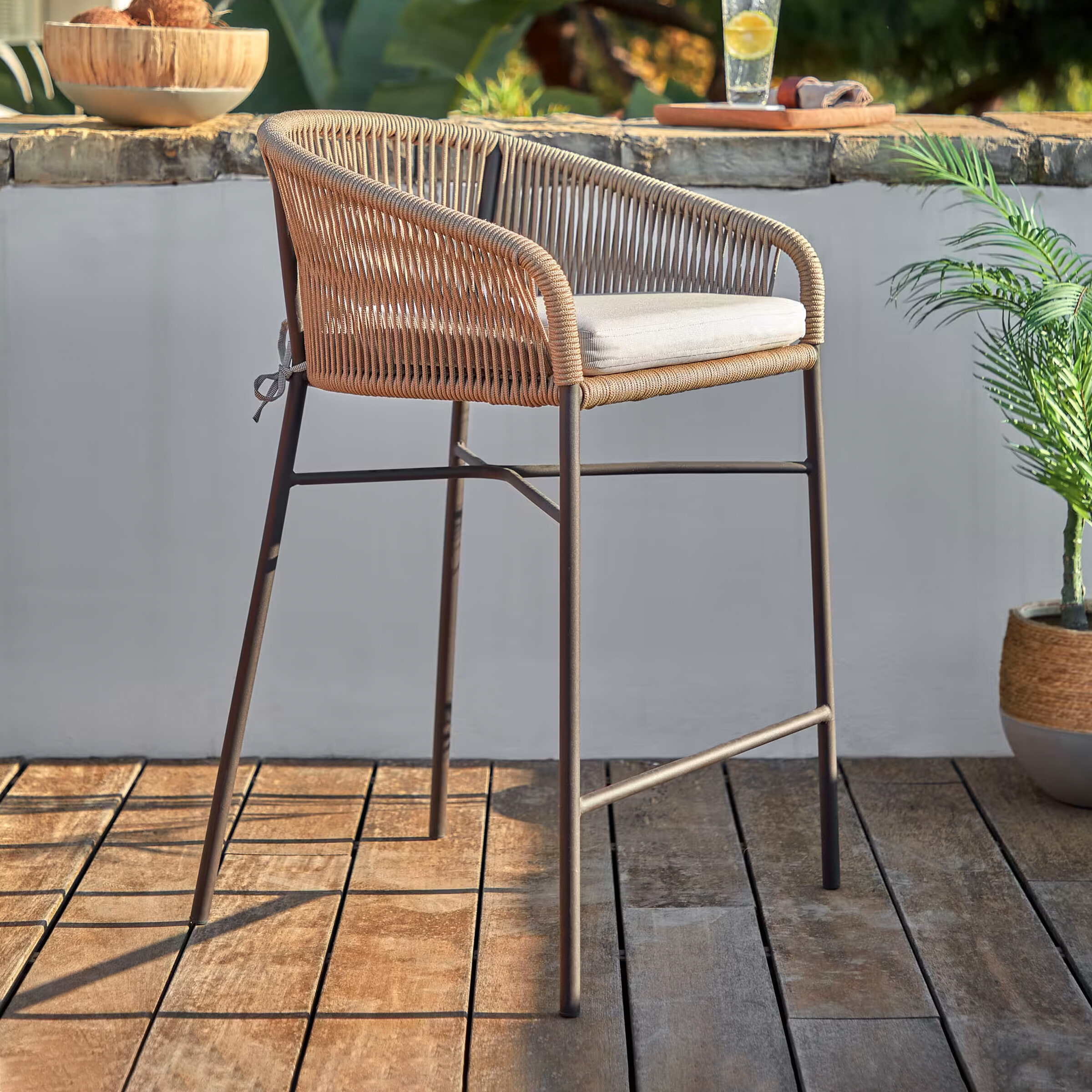 Kave Home Barkruk 'Yanet' kleur Beige (zithoogte 80cm)
