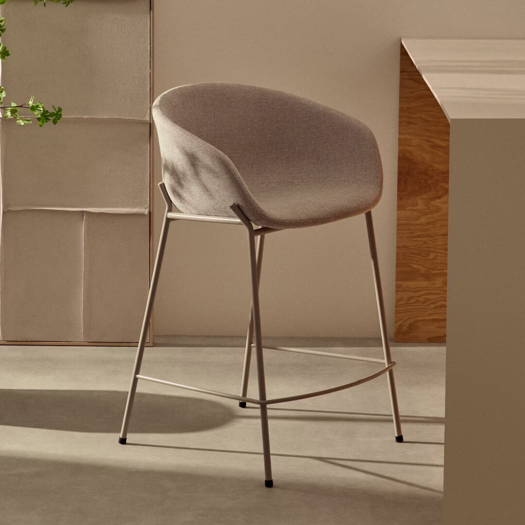 Kave Home Barkruk 'Yvette' kleur Beige (zithoogte 65cm)