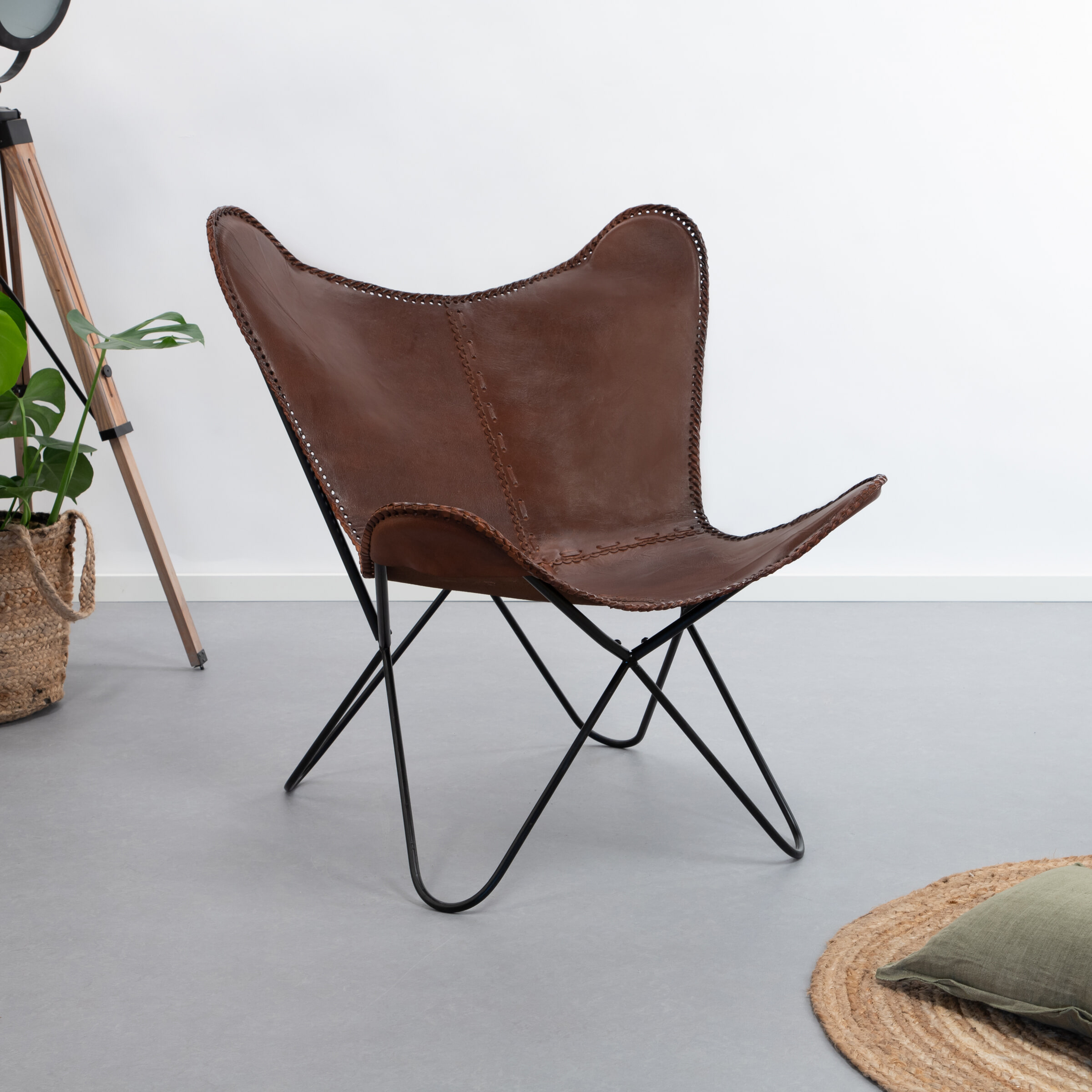 LifestyleFurn Vlinderstoel 'Danny' vintage leder, kleur bruin
