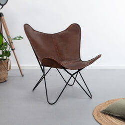 Vlinderstoel 'Danny' vintage leder, kleur bruin