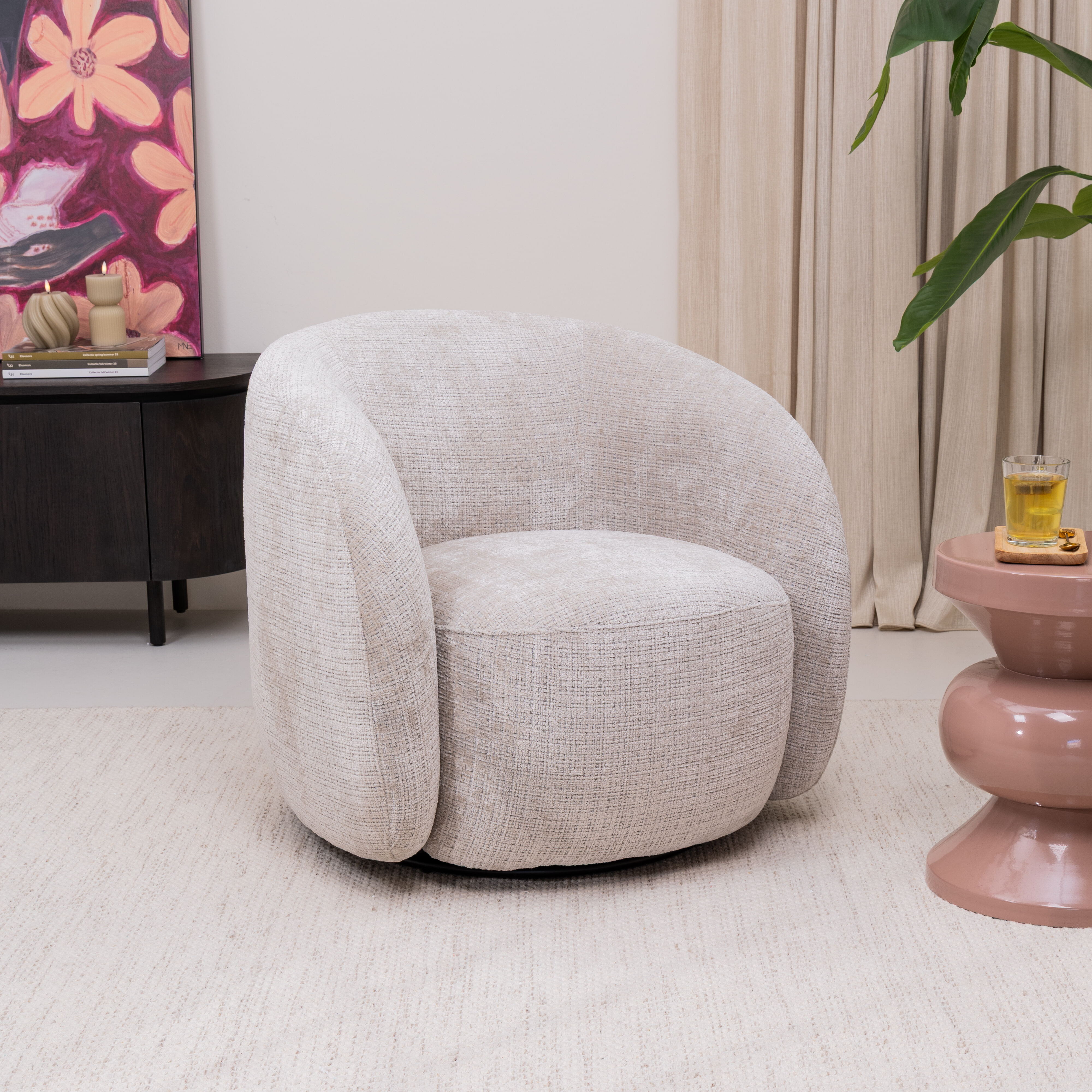 Bendt Draaifauteuil 'Zackery' Chenille, kleur Beige