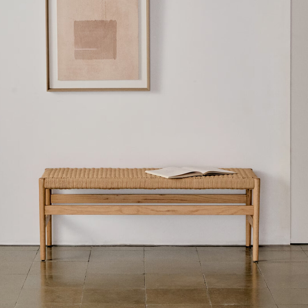 Kave Home Eetkamerbank 'Zaide' Naturel eikenhout en touw, 120cm