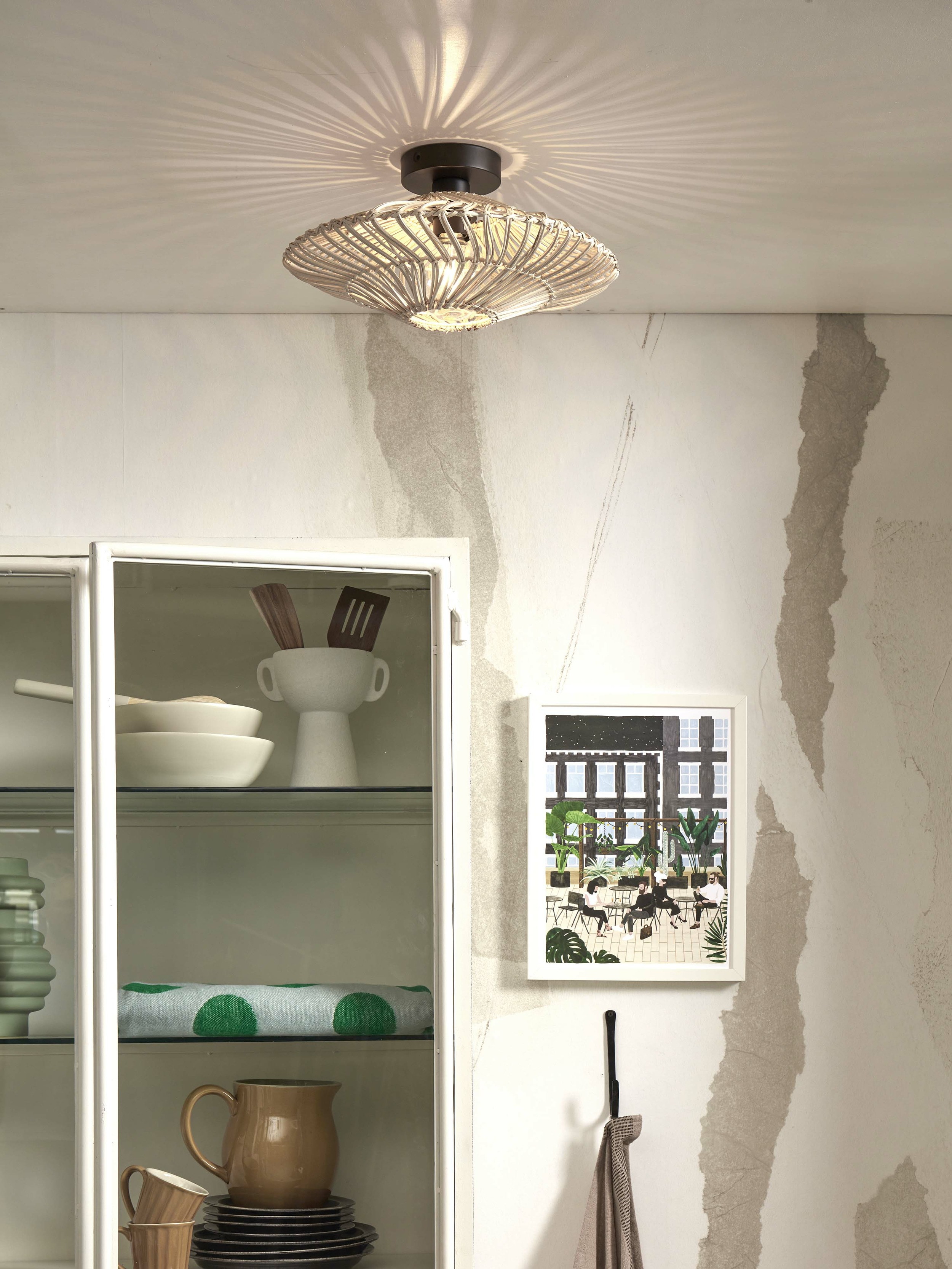GOOD&MOJO Plafondlamp 'Zanzibar' Rotan, 40cm, kleur Wit