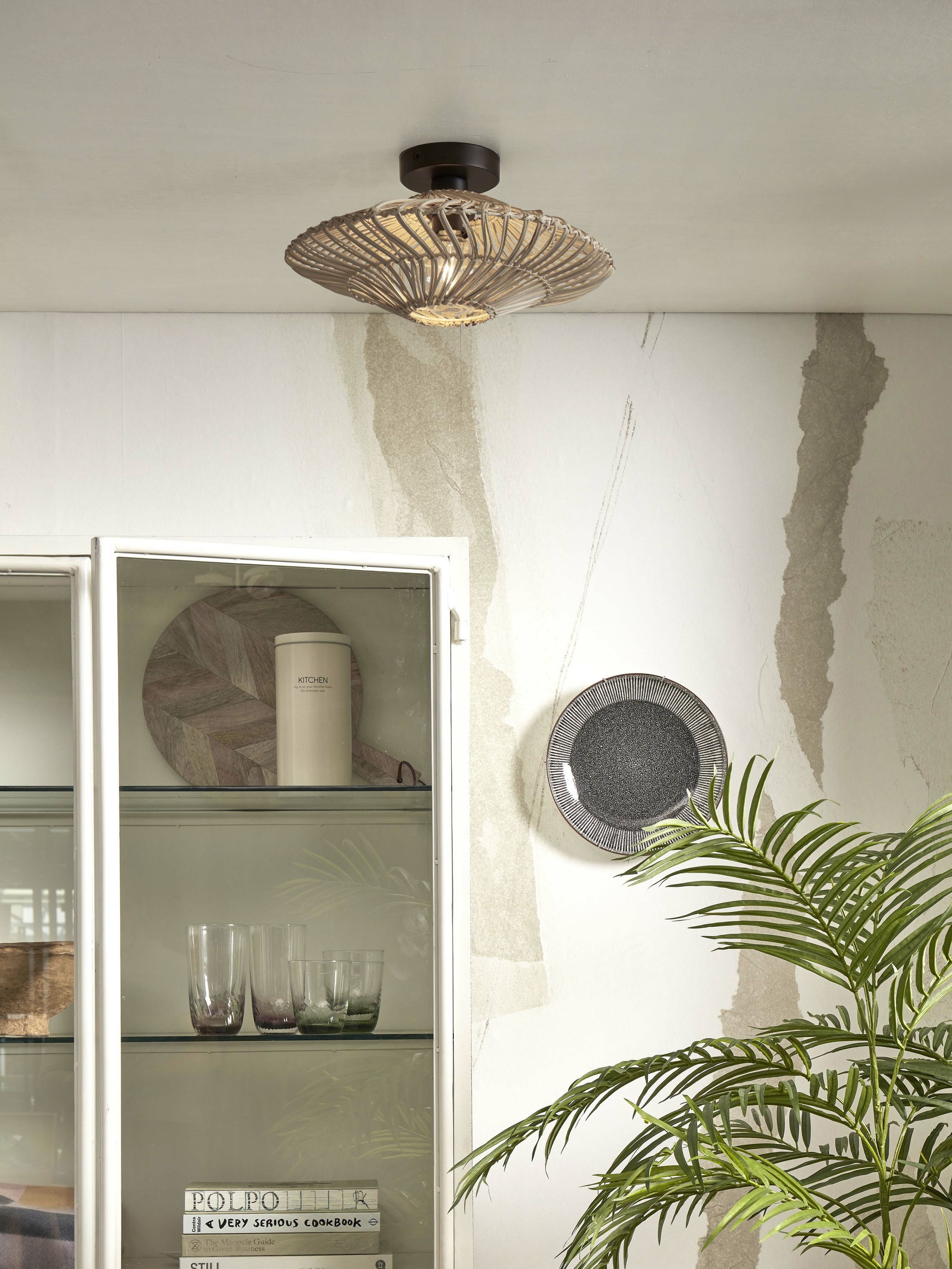 GOOD&MOJO Plafondlamp 'Zanzibar' Rotan, 40cm, kleur Wit