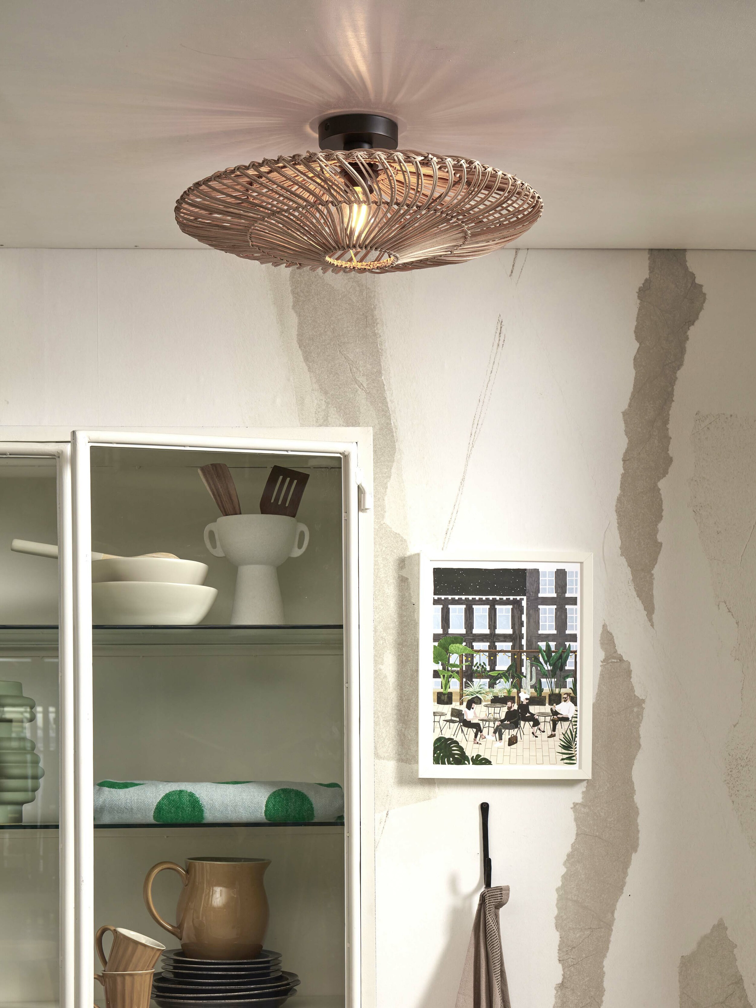 GOOD&MOJO Plafondlamp 'Zanzibar' Rotan, 55cm, kleur Naturel