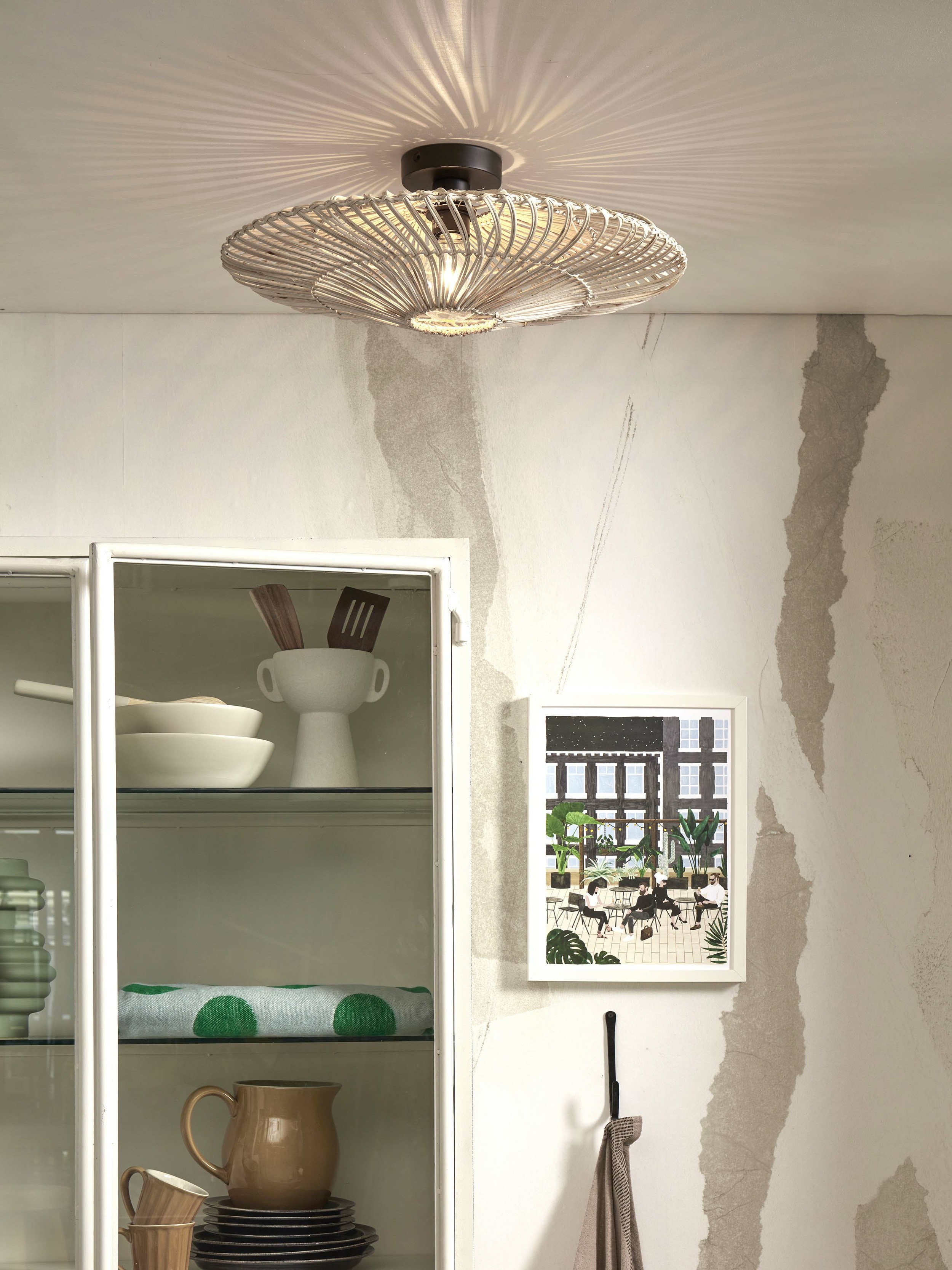GOOD&MOJO Plafondlamp 'Zanzibar' Rotan, 55cm, kleur Wit