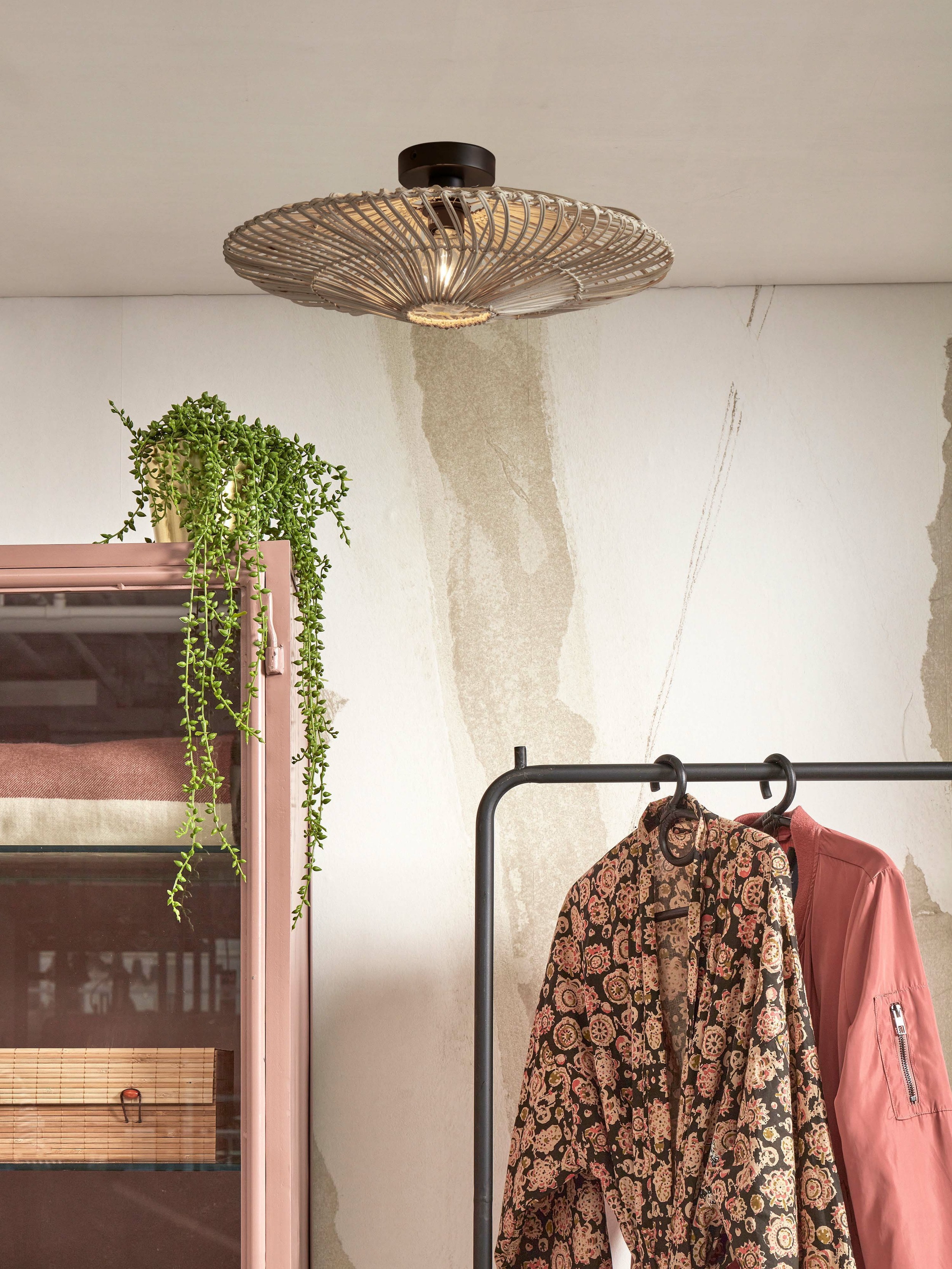 GOOD&MOJO Plafondlamp 'Zanzibar' Rotan, 55cm, kleur Wit