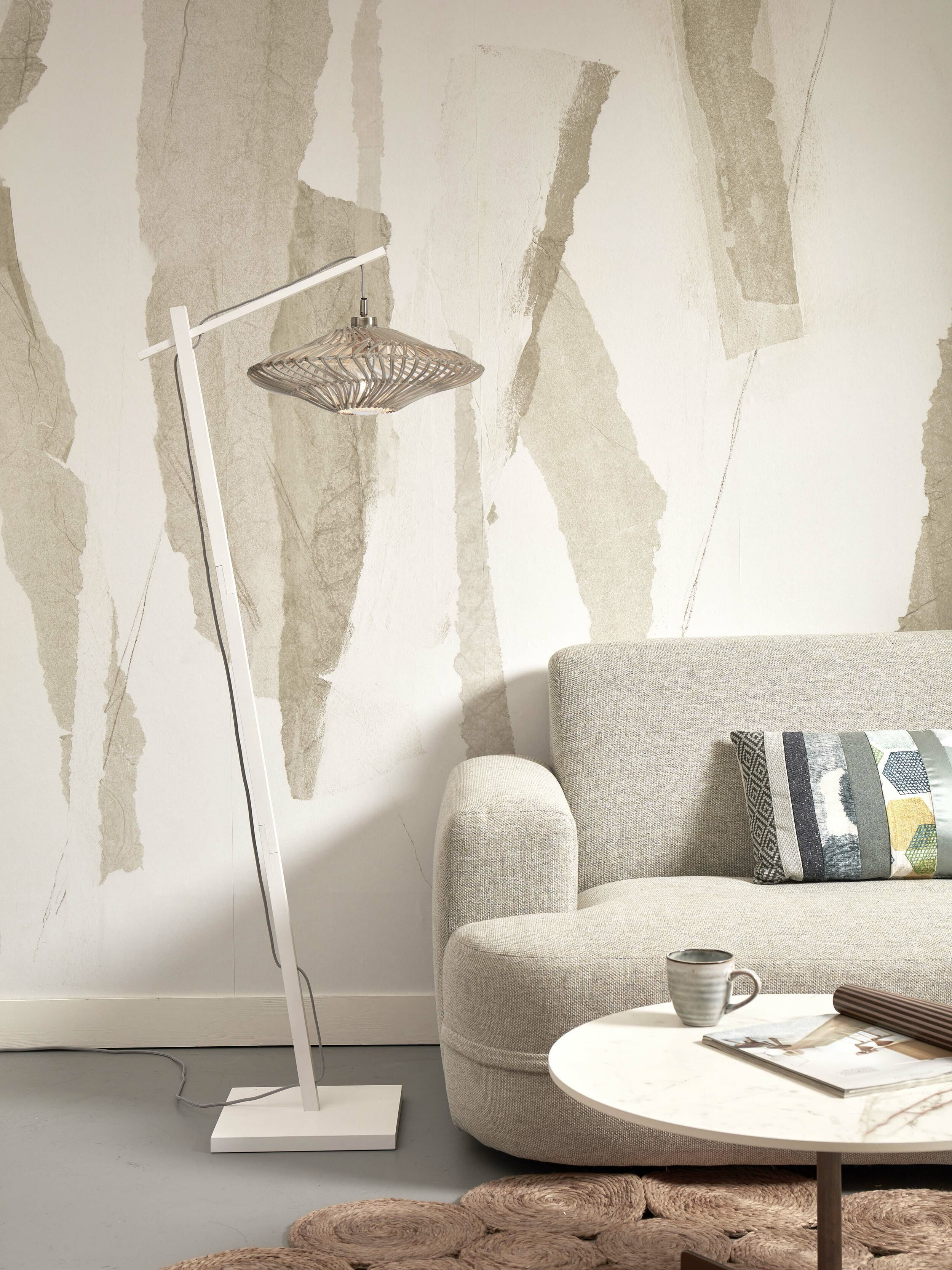 GOOD&MOJO Vloerlamp 'Zanzibar' Bamboe en rotan, 150cm, kleur Wit