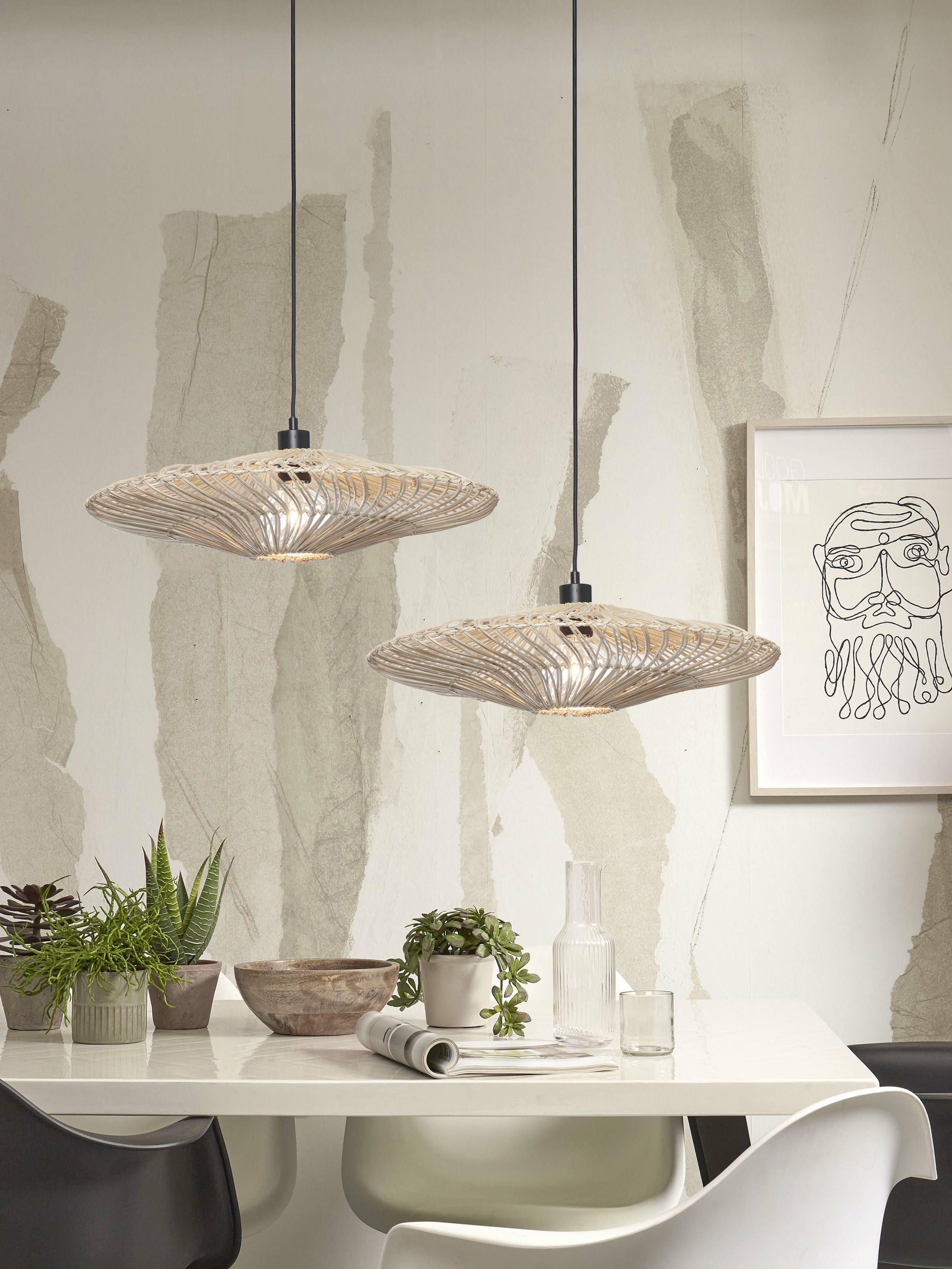 GOOD&MOJO Hanglamp 'Zanzibar' Rotan, 55cm, kleur Wit