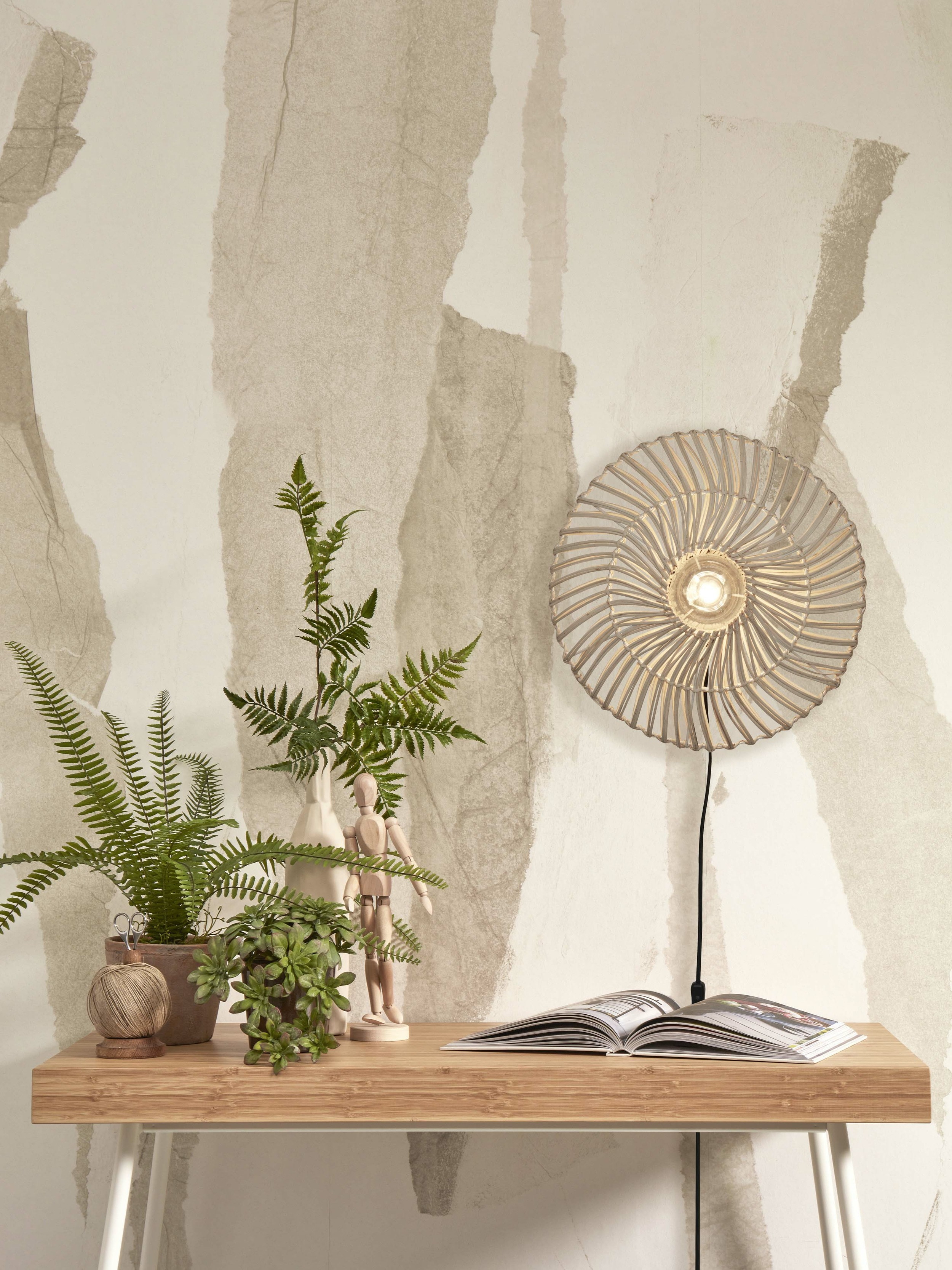 GOOD&MOJO Wandlamp 'Zanzibar' Rotan, 40cm, kleur Wit