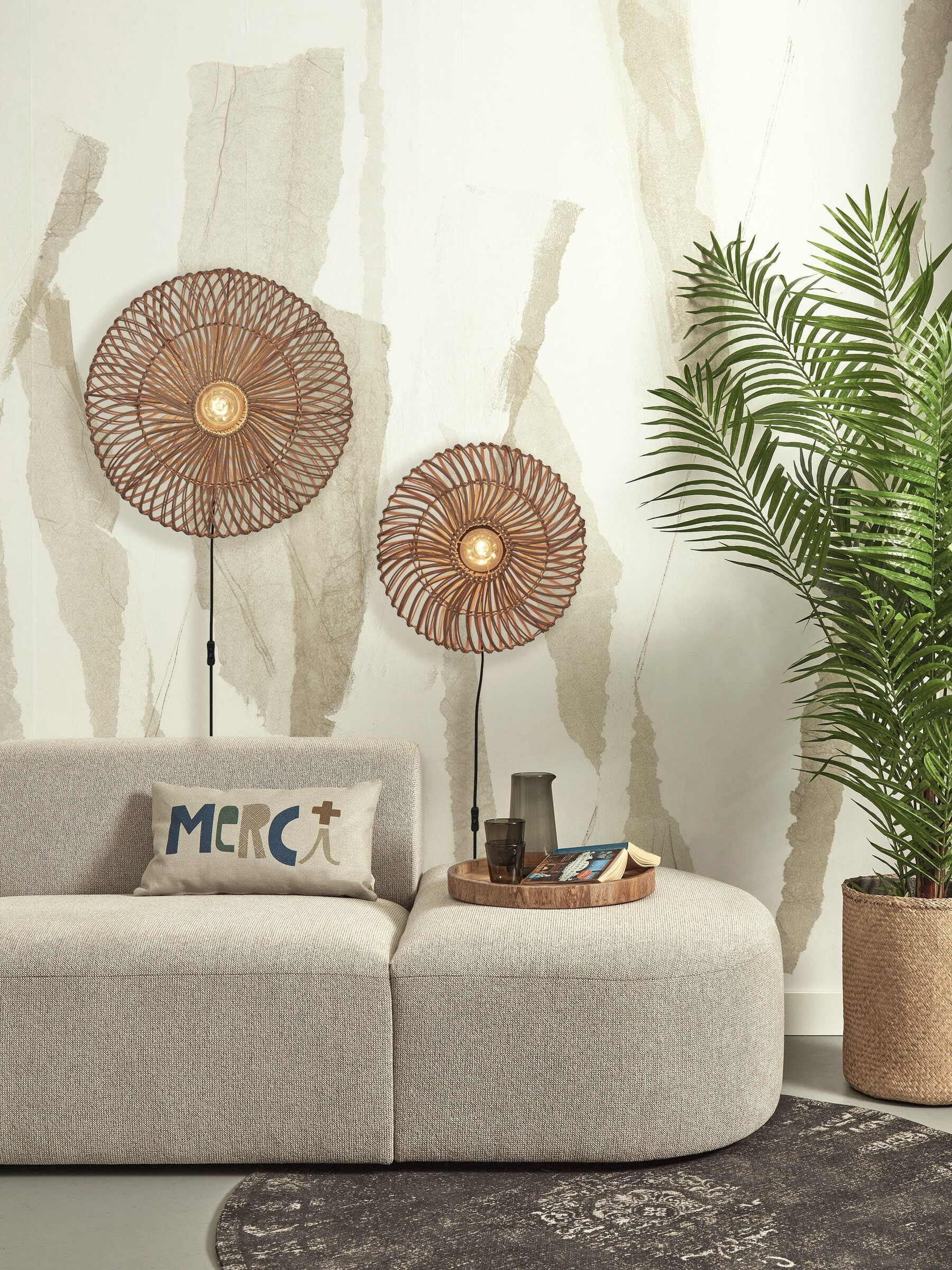 GOOD&MOJO Wandlamp 'Zanzibar' Rotan, 55cm, kleur Naturel