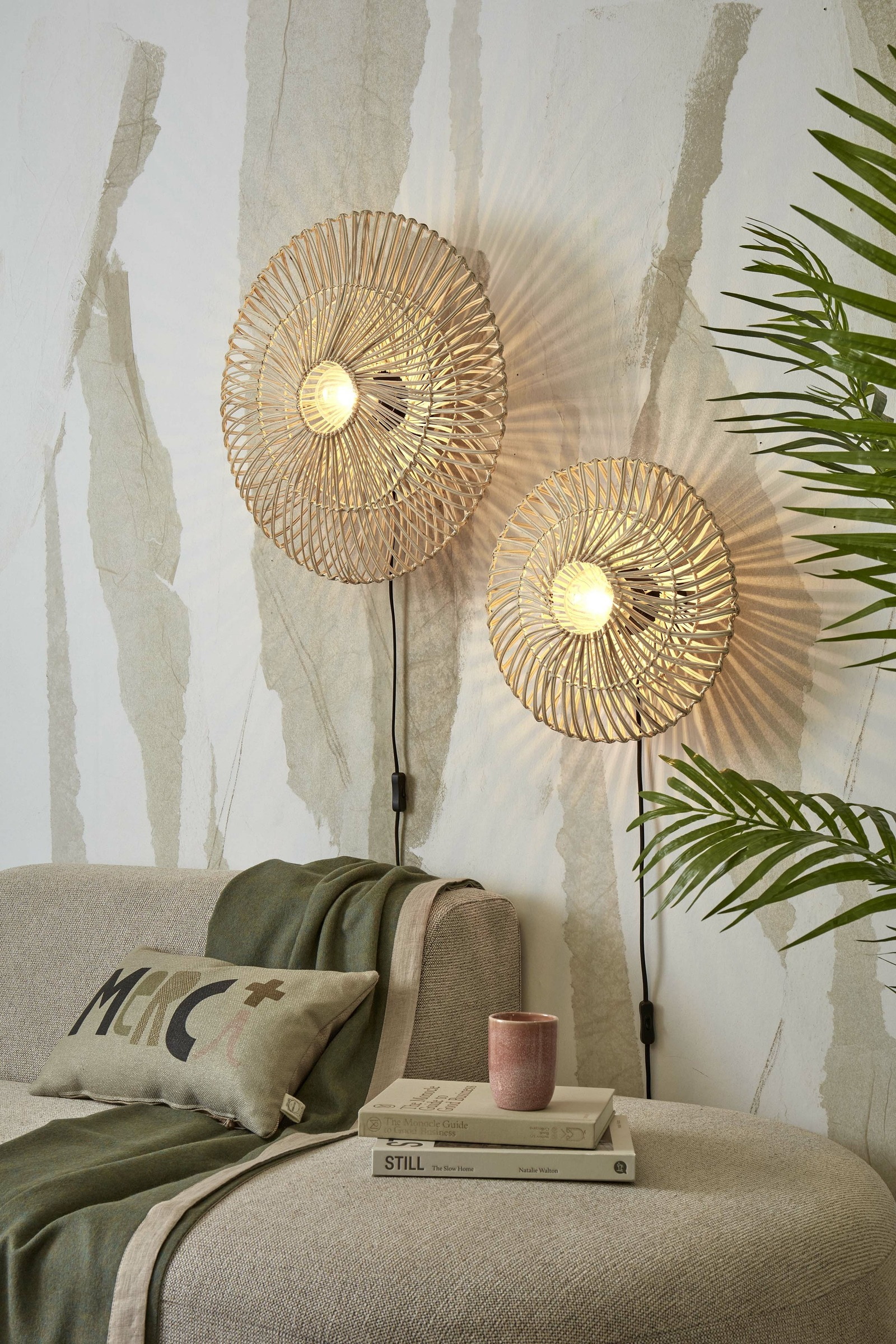 GOOD&MOJO Wandlamp 'Zanzibar' Rotan, 55cm, kleur Wit