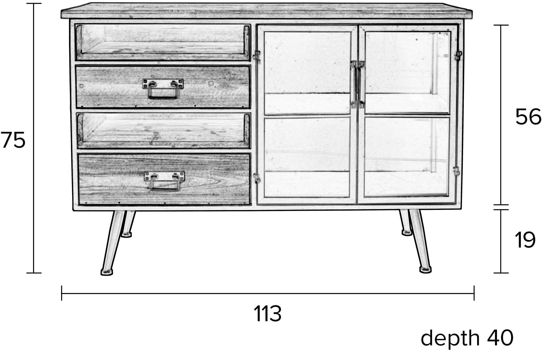 ZILT Industrieel Dressoir 'Clay' 113cm