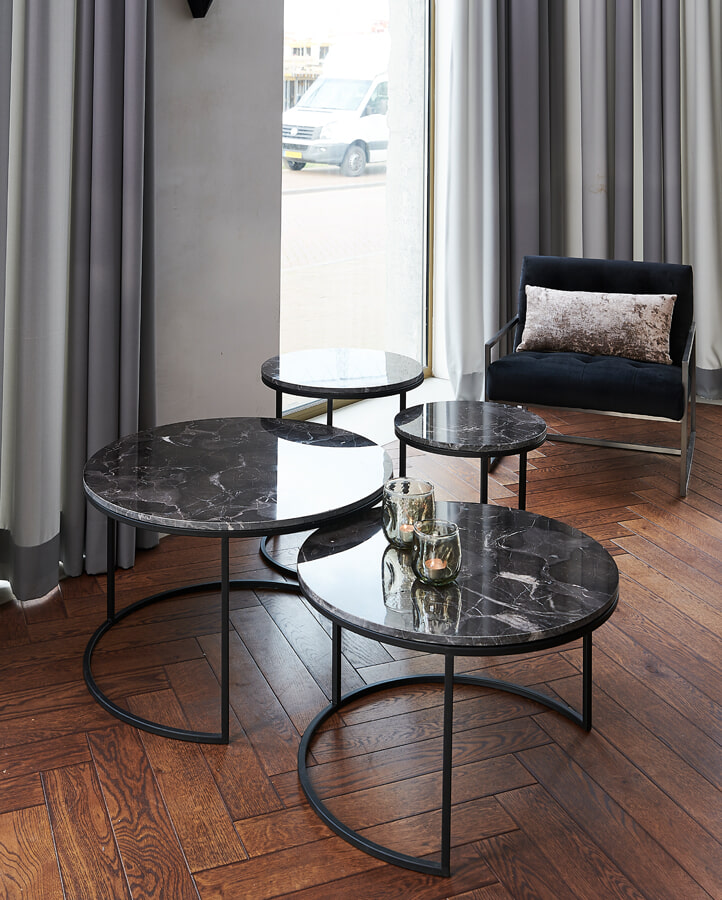 Light & Living Salontafel 'Alfio' Set van 2 stuks, bruin marmer+zwart